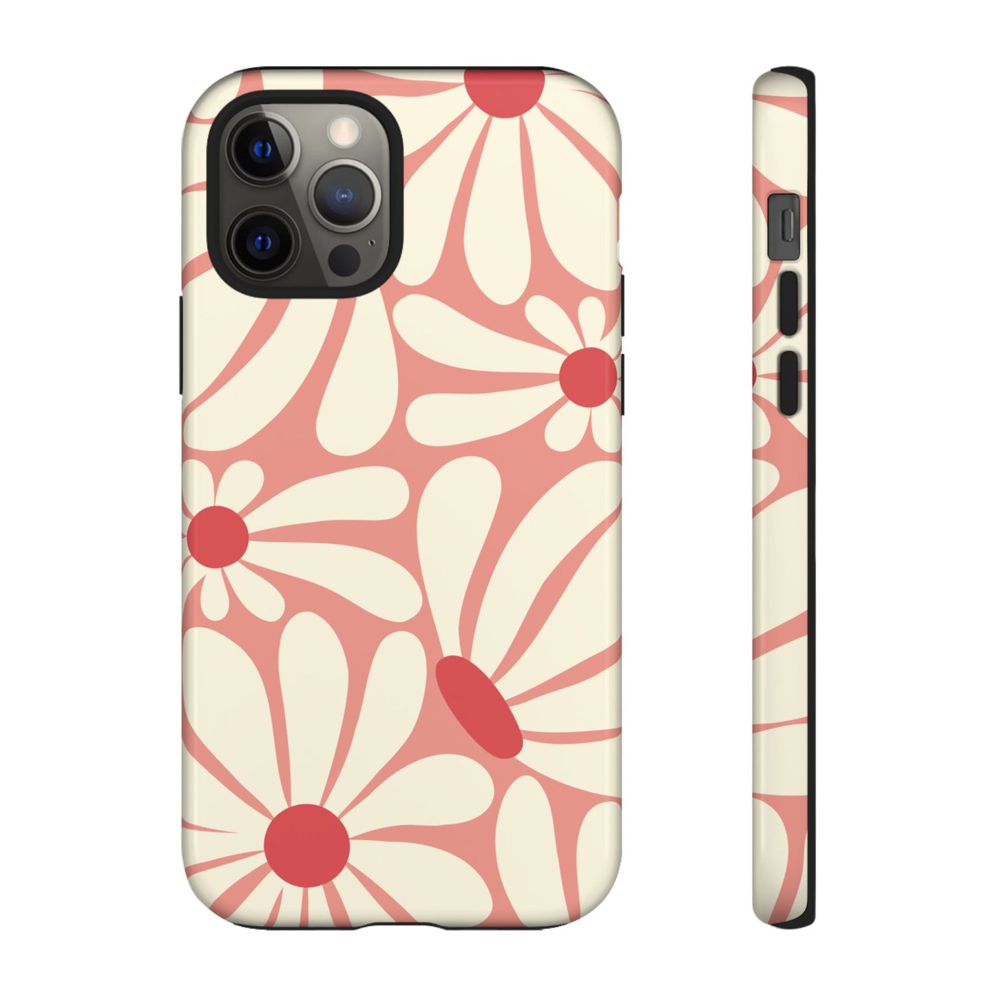 iPhone 12 Pro / Glossy Phone Case - ’Retro Pink Daisy Pattern’ Phone Case