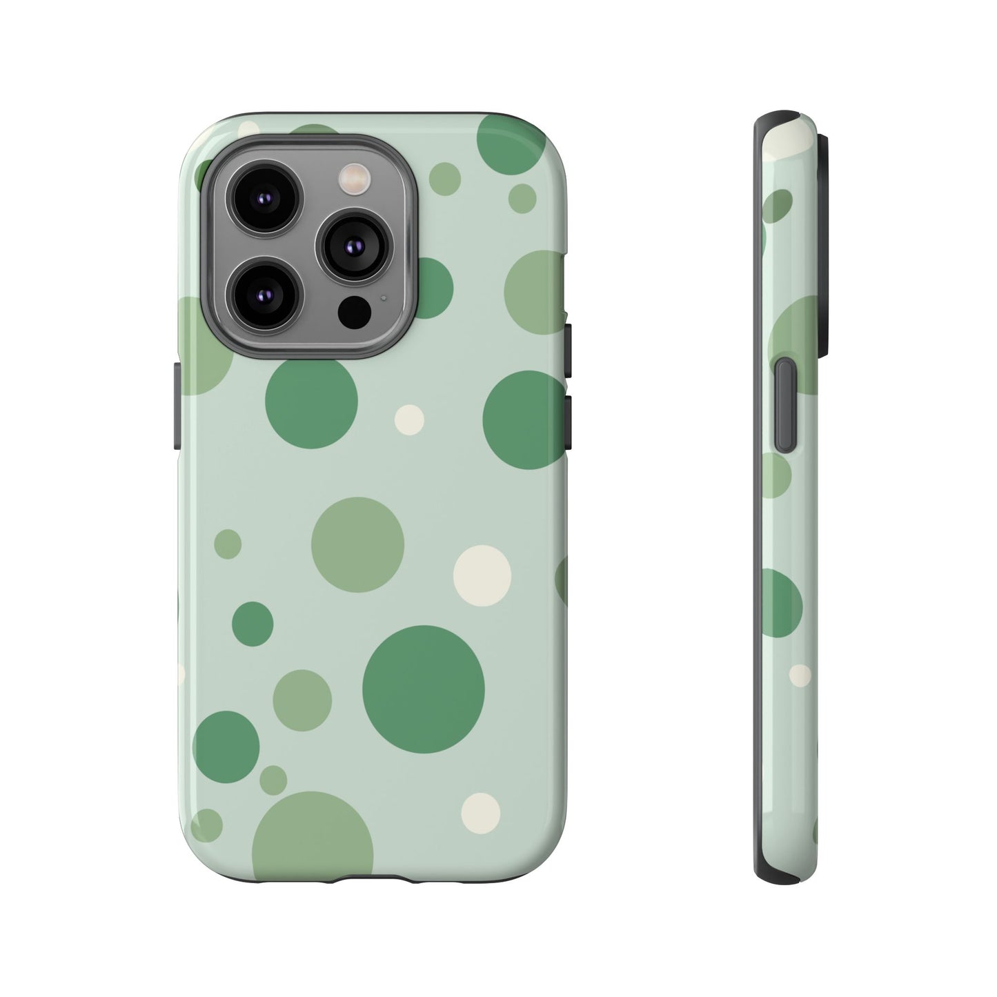 iPhone 14 Pro / Glossy Phone Case - ’Bold Green Dot Pattern’ Phone Case
