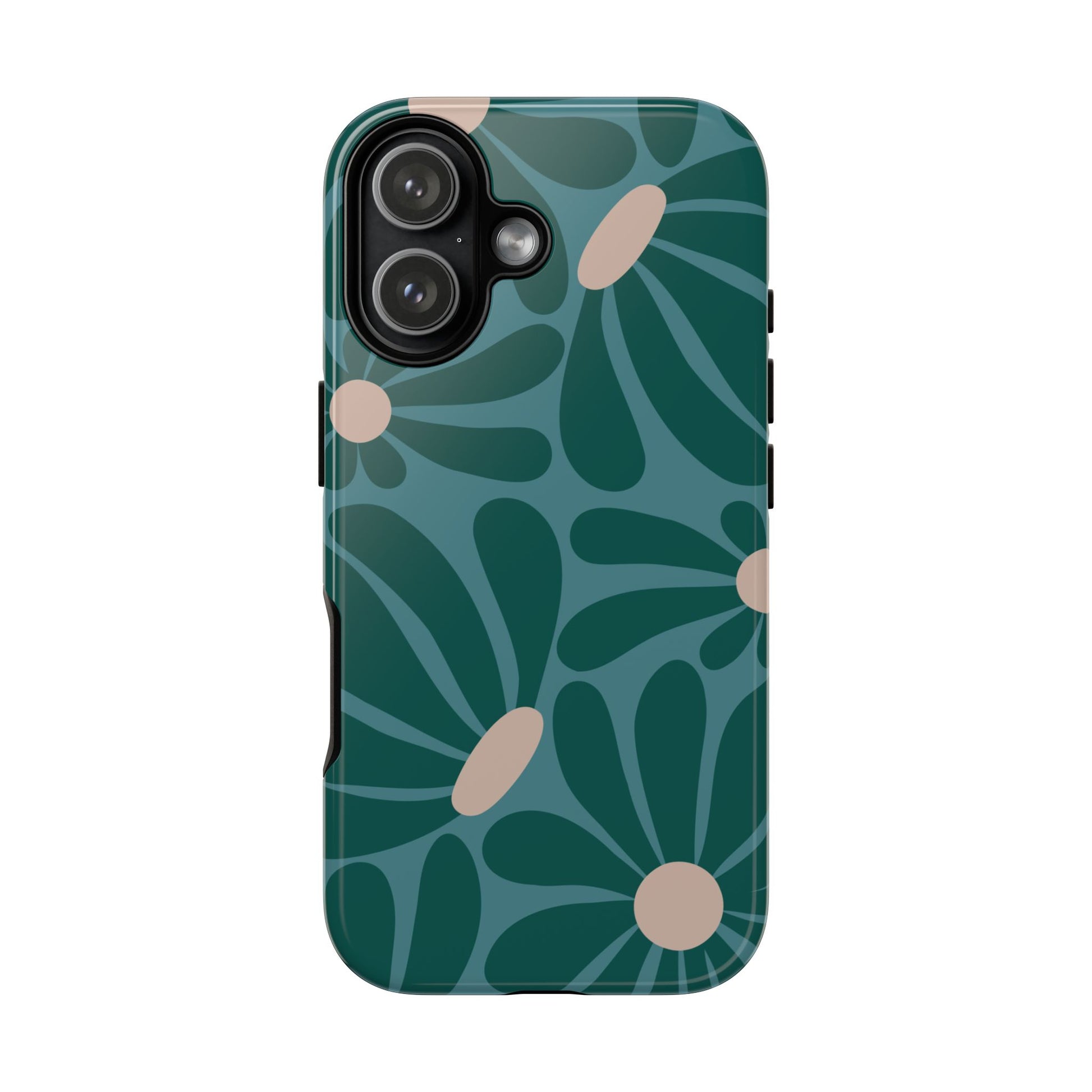 iPhone 17 / Glossy Phone Case - ’Retro Turquoise Daisy Pattern’ Phone Case