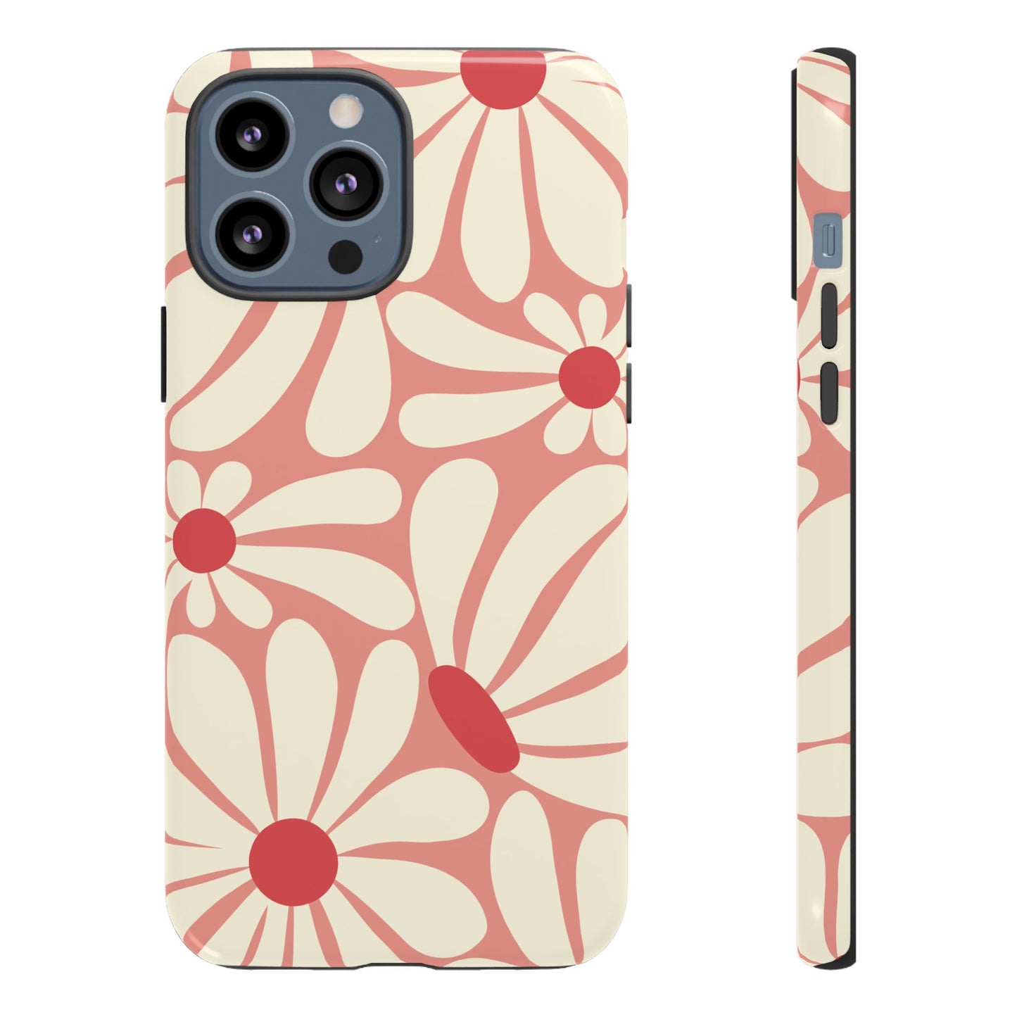 iPhone 13 Pro Max / Glossy Phone Case - ’Retro Pink Daisy Pattern’ Phone Case