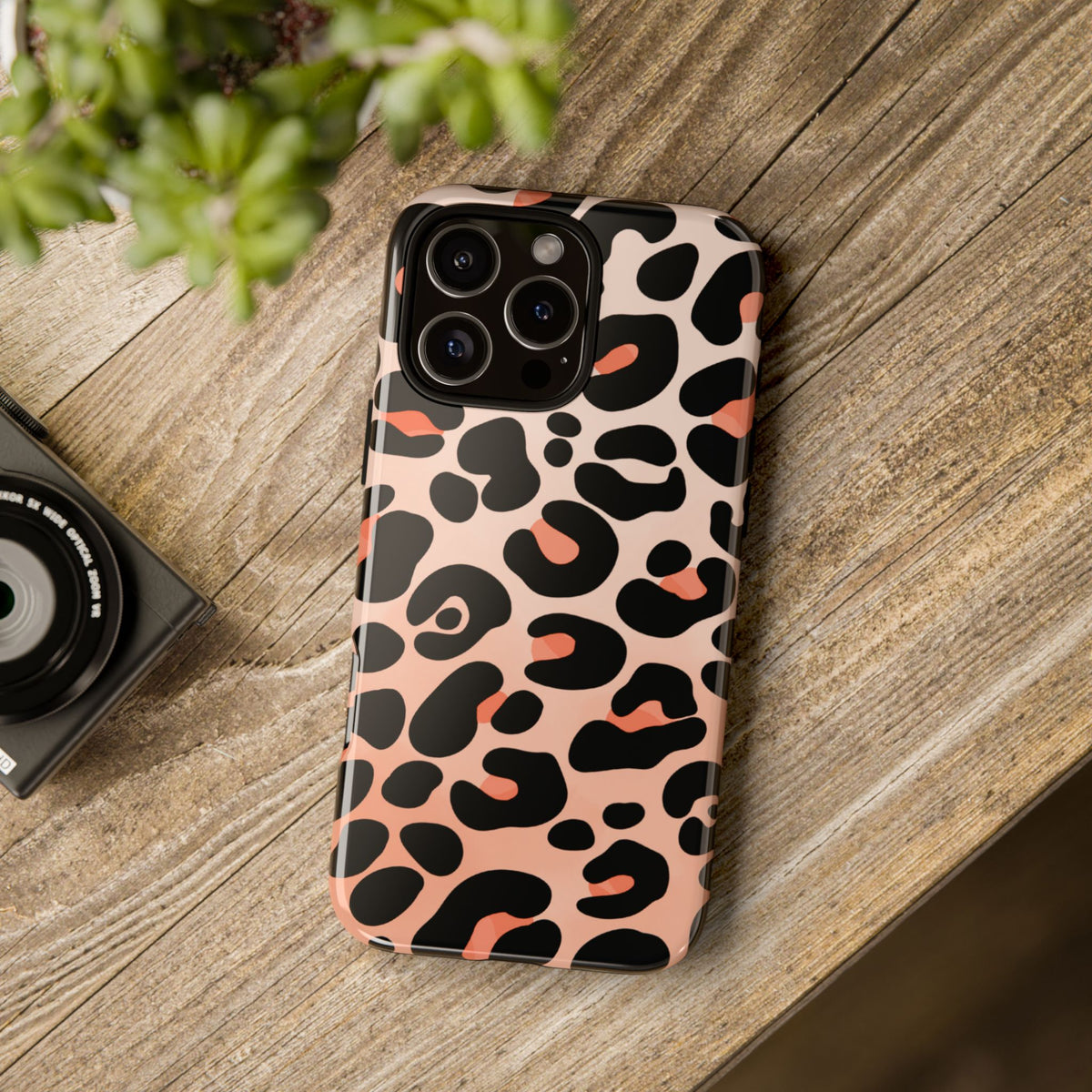 Elegant Peach Leopard Print Phone Case - Green Phone Case
