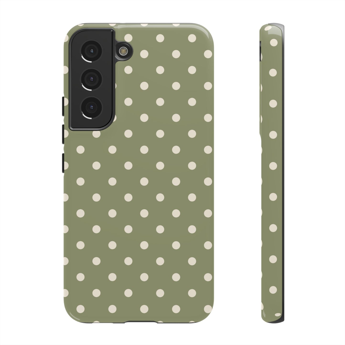 Samsung Galaxy S22 / Glossy Phone Case - ’Green & White Dot Pattern’ Phone Case