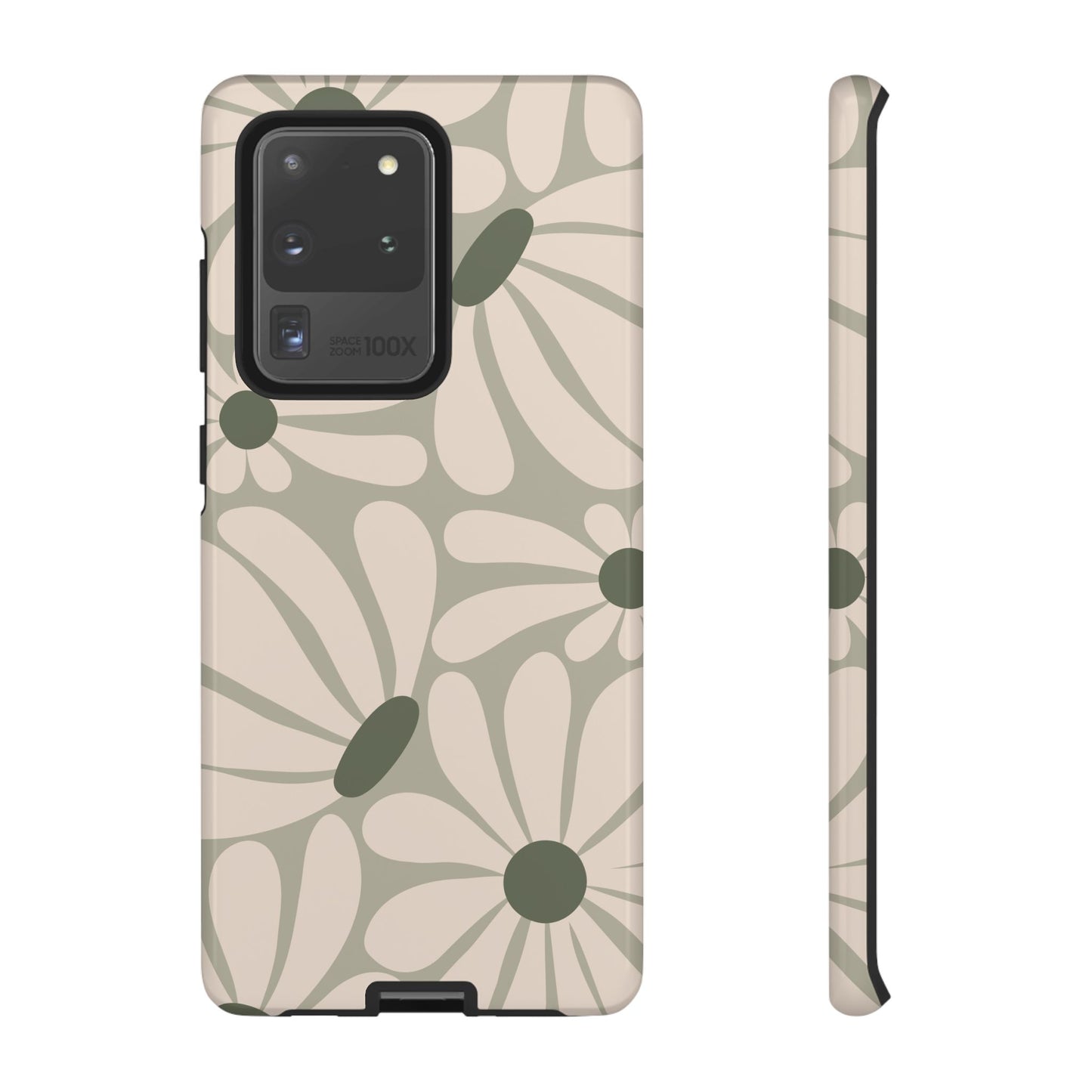 Samsung Galaxy S20 Ultra / Glossy Phone Case - ’Retro Cream & Green Daisy Pattern’ Phone Case