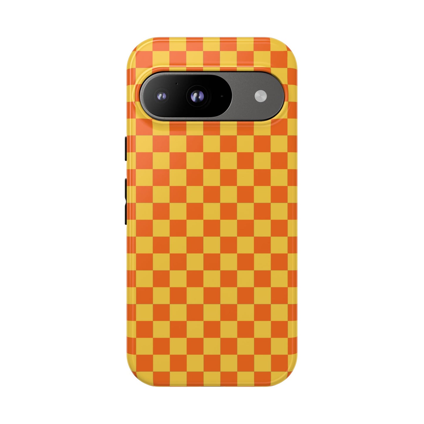 Google Pixel 9 / Glossy Phone Case - Trendy Orange & Yellow Small Checked Pattern Phone Case
