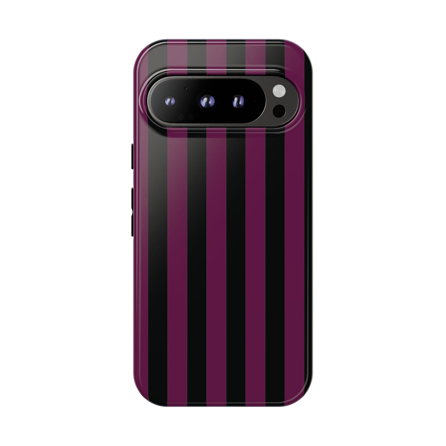Google Pixel 9 Pro / Glossy Phone Case - Trendy Plum & Black Stripe Pattern Phone Case