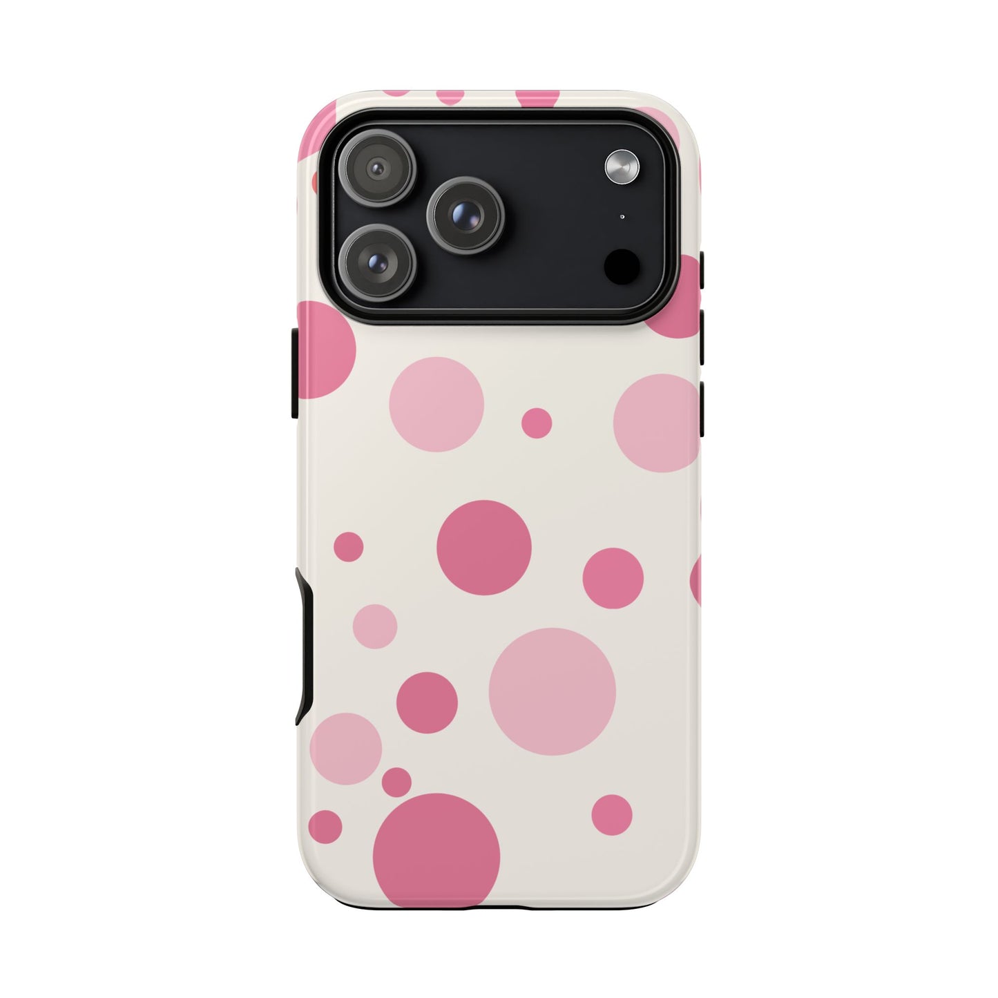 iPhone 17 Pro Max / Glossy Phone Case - ’Bold White with Pink Dot Pattern’ Phone Case