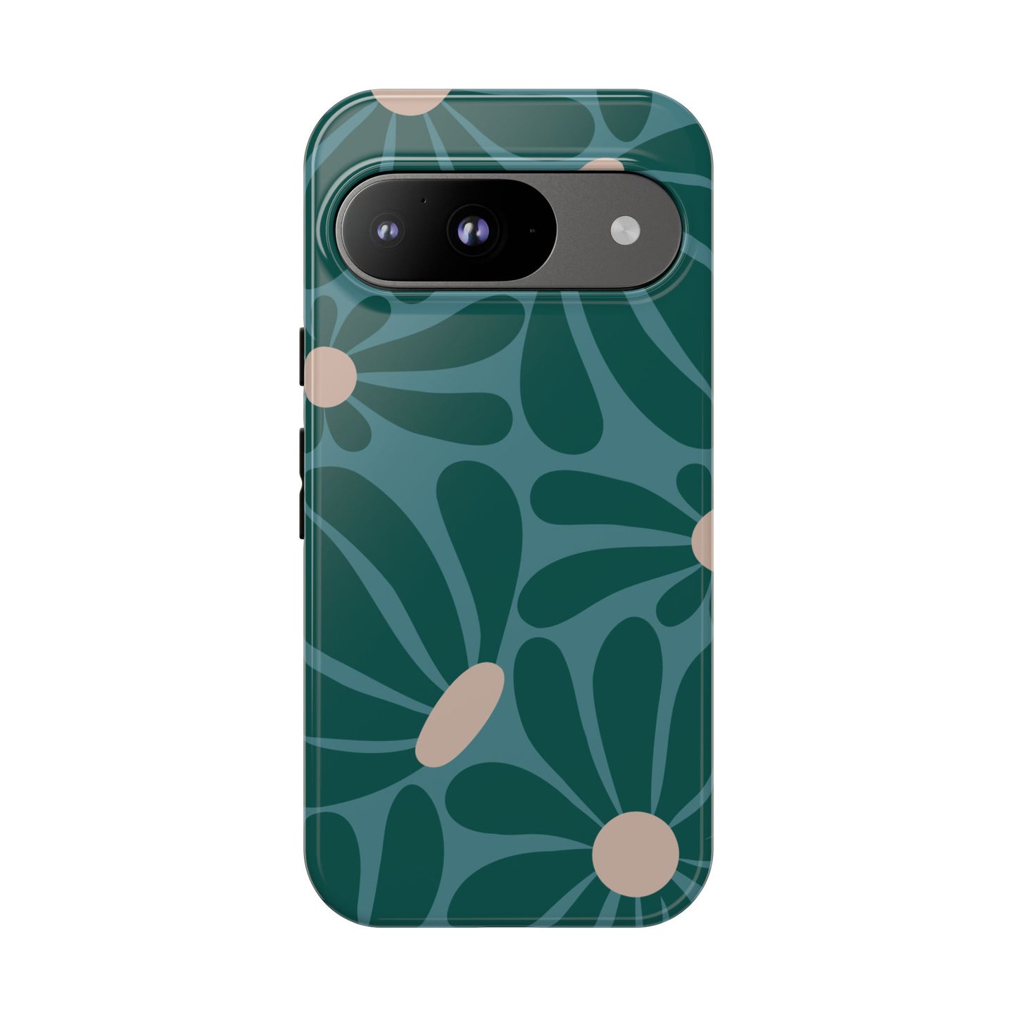 Google Pixel 9 / Glossy Phone Case - ’Retro Turquoise Daisy Pattern’ Phone Case