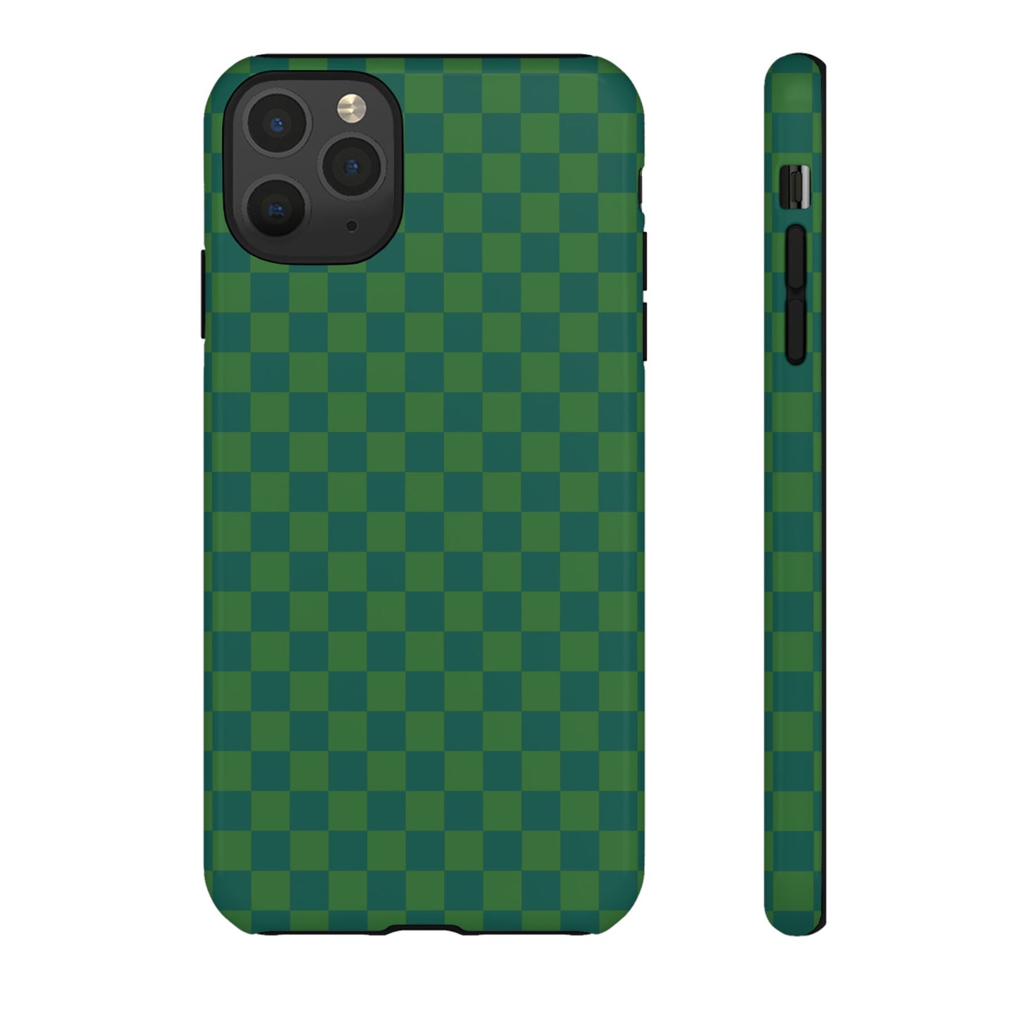 iPhone 11 Pro Max / Glossy Phone Case - ’Bold Green Checkered Pattern’ Phone Case