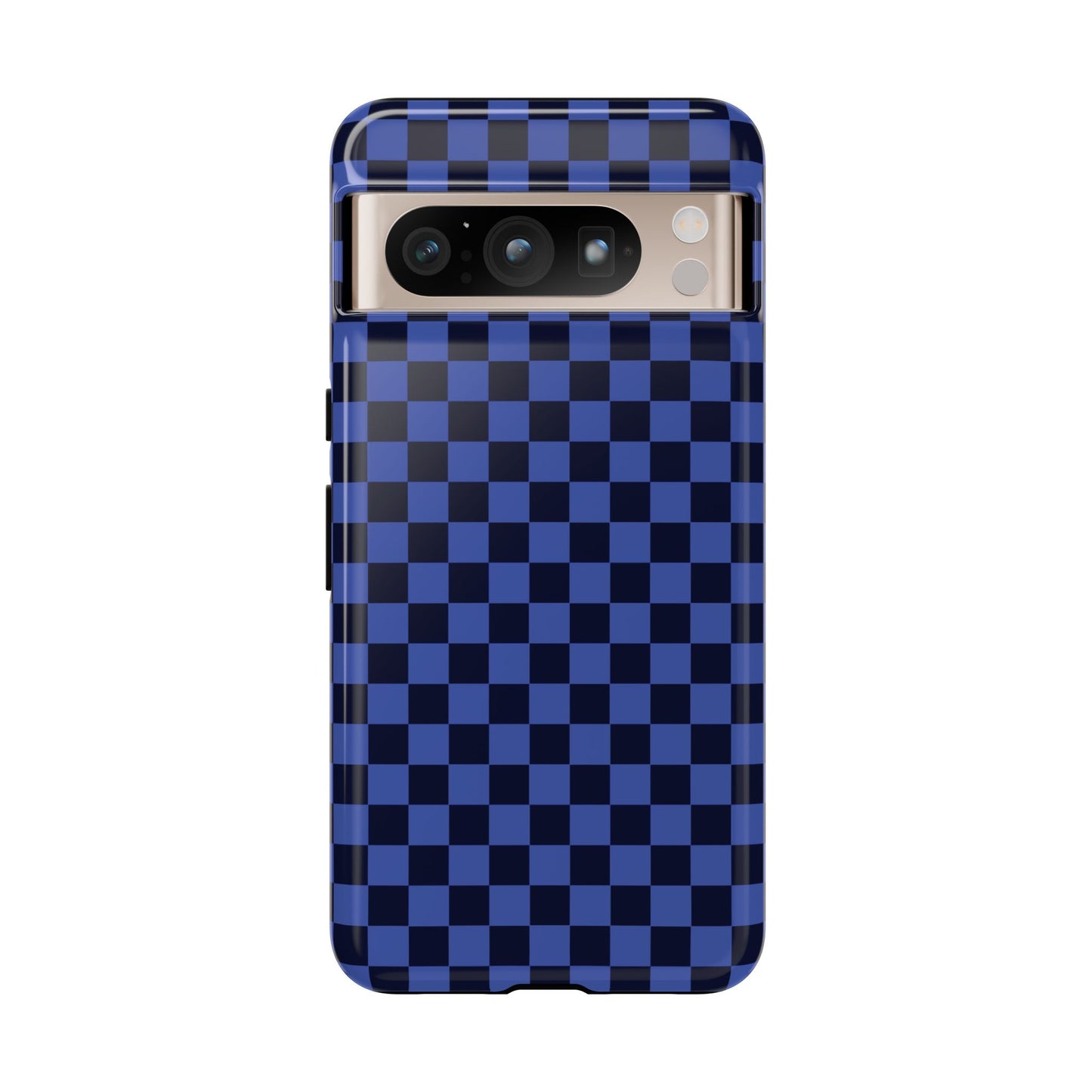 Google Pixel 8 Pro / Glossy Phone Case - ’Bold Blue Checkered Pattern’ Phone Case