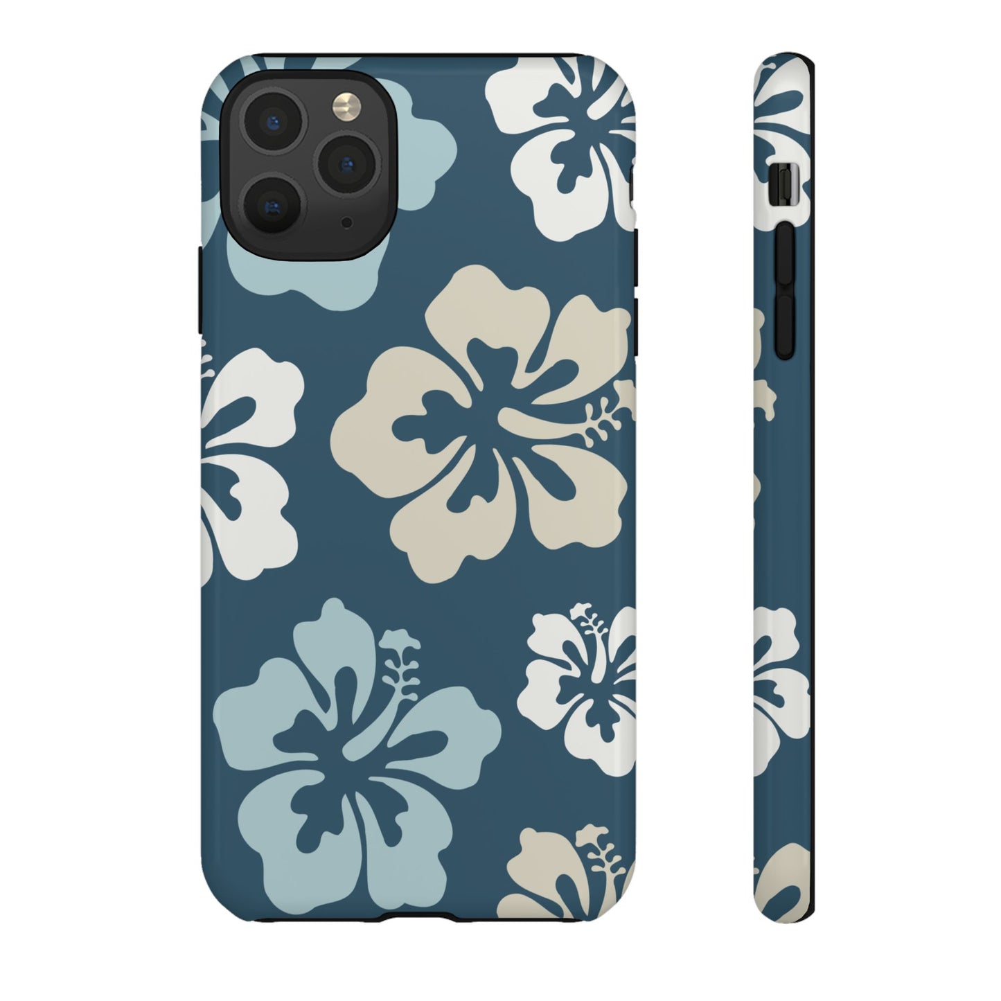 iPhone 11 Pro Max / Glossy Phone Case - ’Blue Hibiscus Retro Pattern #1’ Phone Case