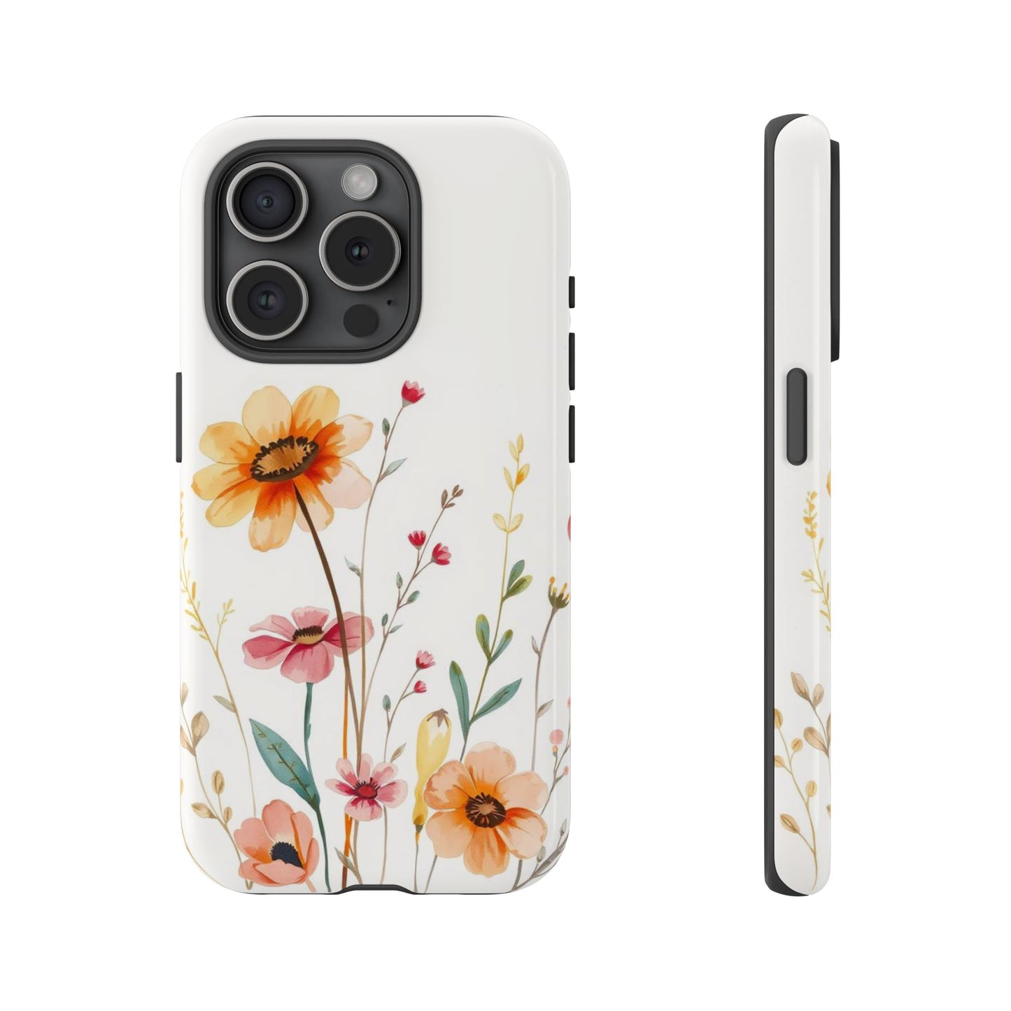 iPhone 15 Pro / Glossy Phone Case - Boho Chic Watercolour Wild Blooms Pattern Phone Case