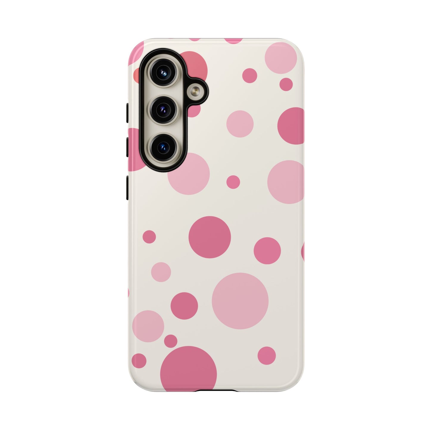 Samsung Galaxy S24 / Glossy Phone Case - ’Bold White with Pink Dot Pattern’ Phone Case