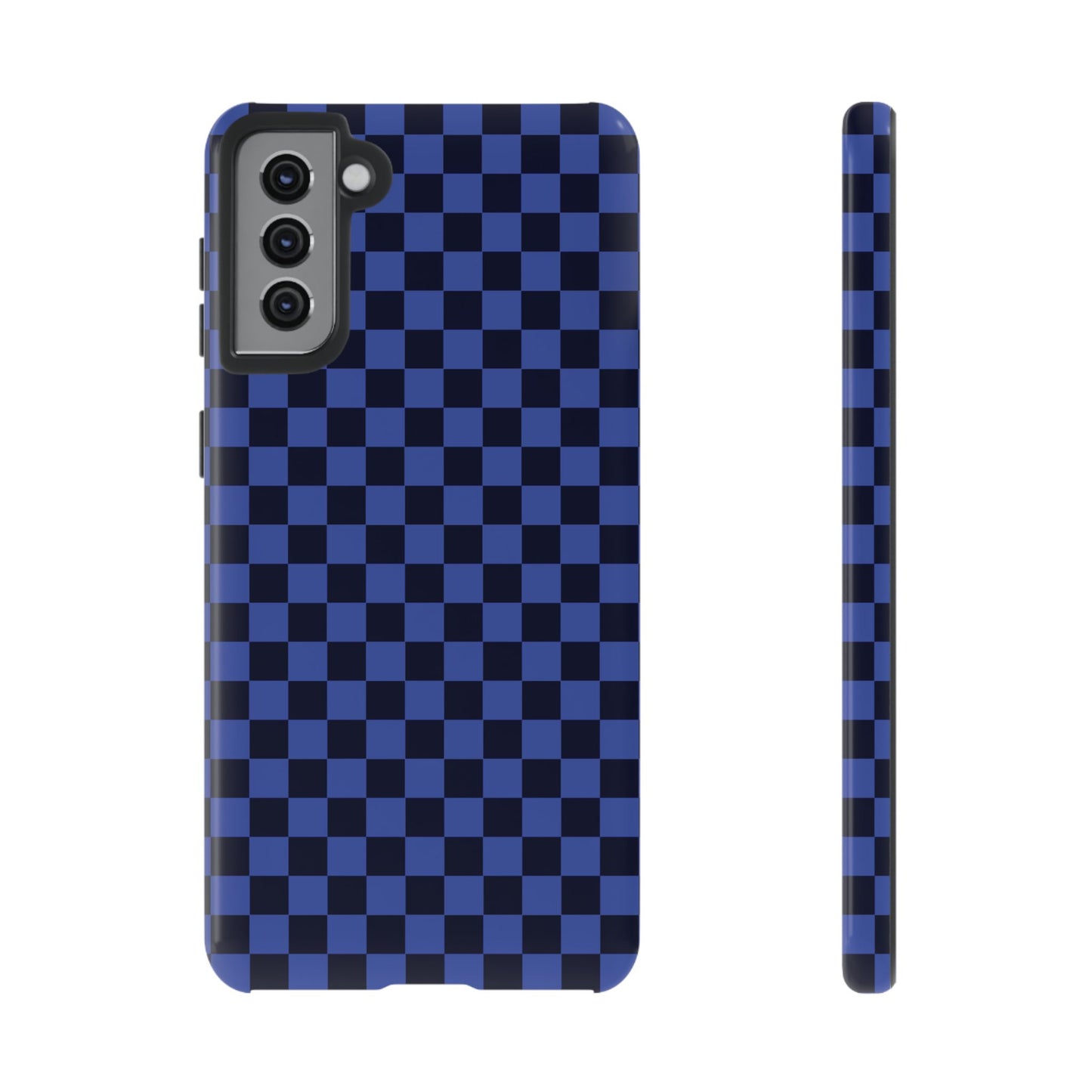 Samsung Galaxy S21 Plus / Glossy Phone Case - ’Bold Blue Checkered Pattern’ Phone Case