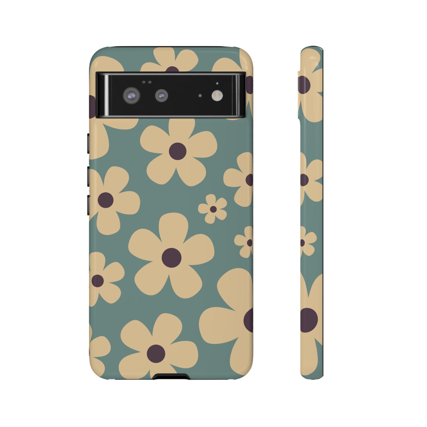 Google Pixel 6 / Glossy Phone Case - Cute Blue & Cream Daisy Pattern Phone Case