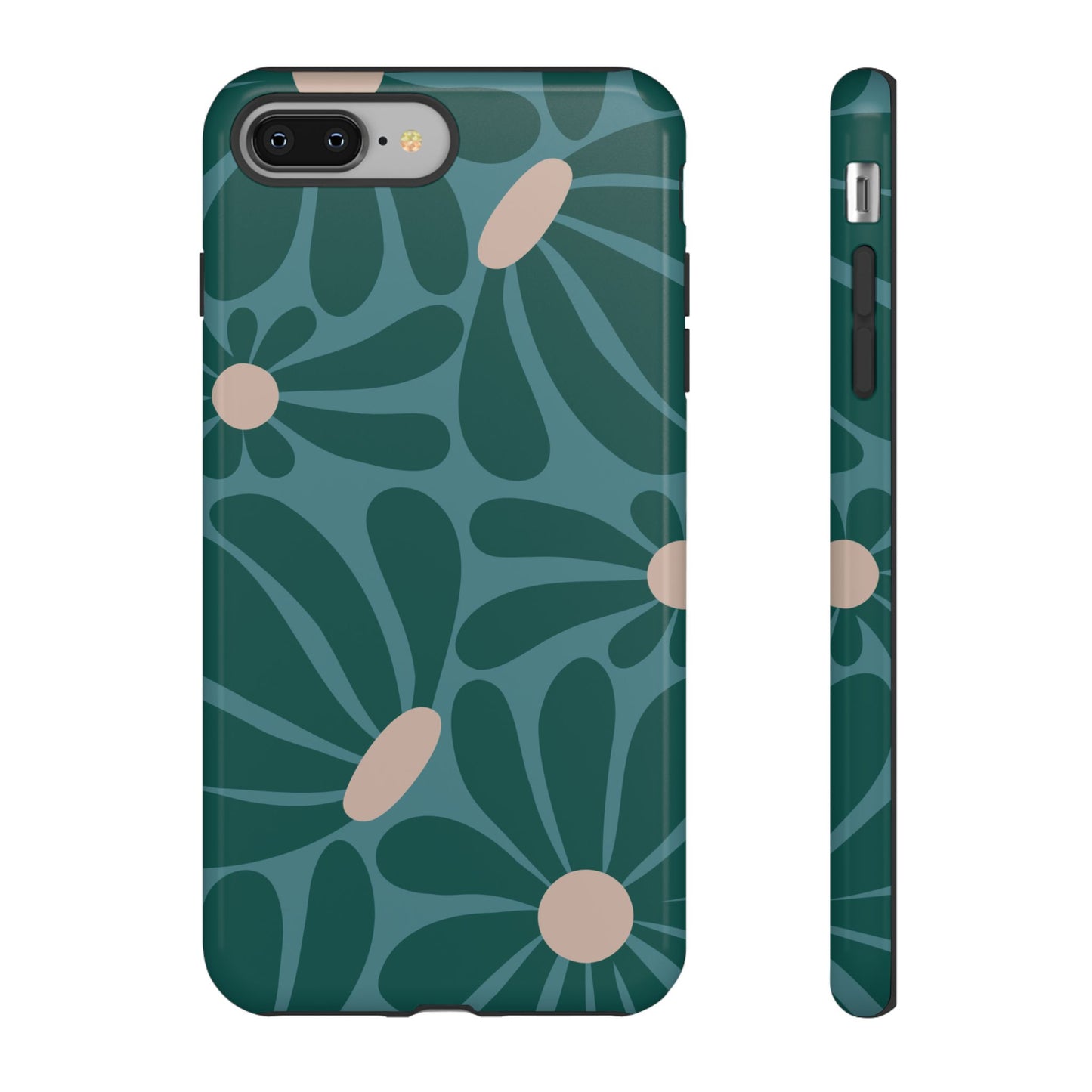iPhone 8 Plus / Glossy Phone Case - ’Retro Turquoise Daisy Pattern’ Phone Case