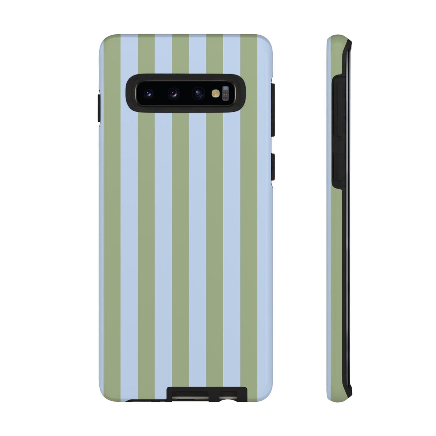 Samsung Galaxy S10 / Glossy Phone Case - Trendy Ice Blue & Green Stripe Pattern Phone Case