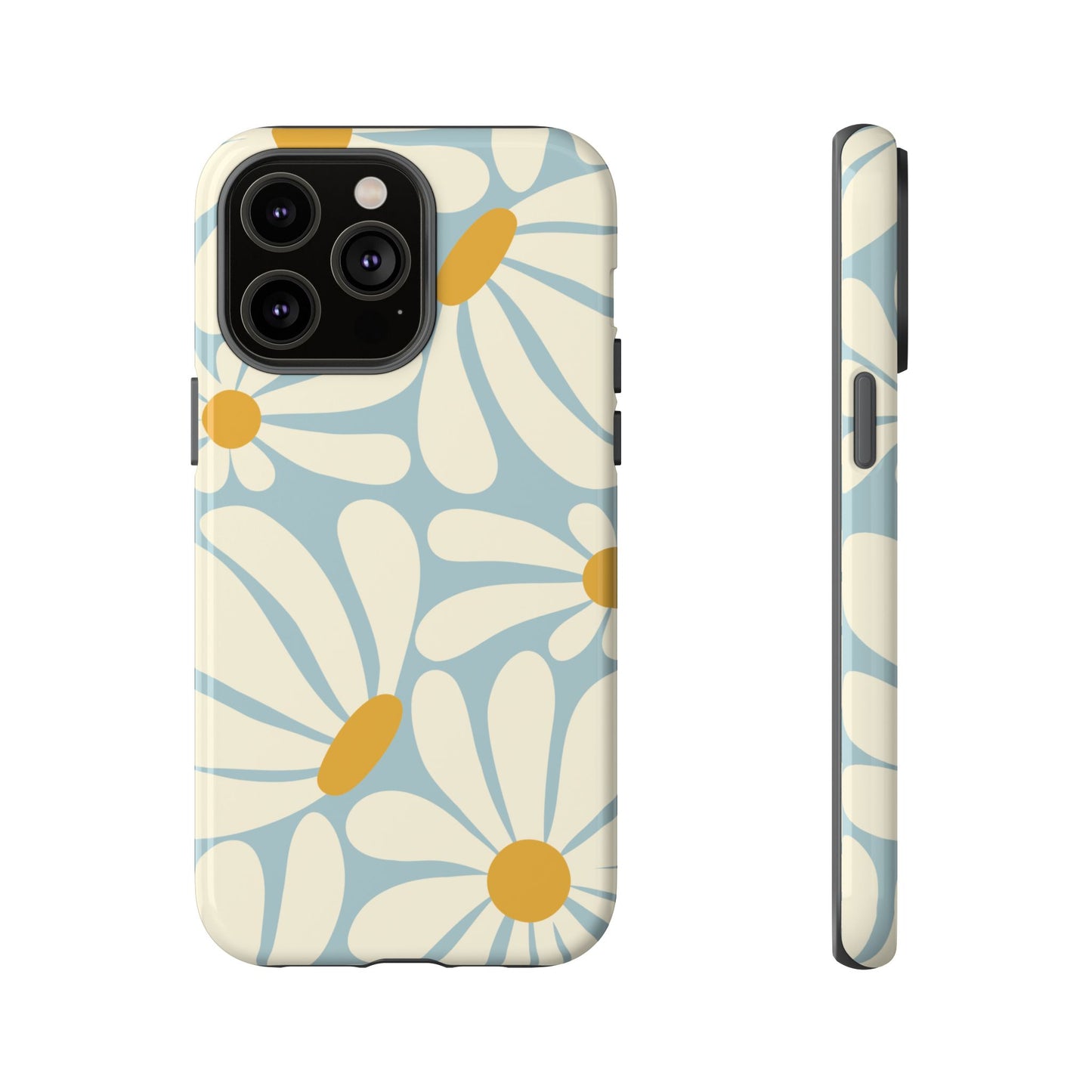 iPhone 14 Pro Max / Glossy Phone Case - ’Retro Blue Daisy Pattern’ Phone Case
