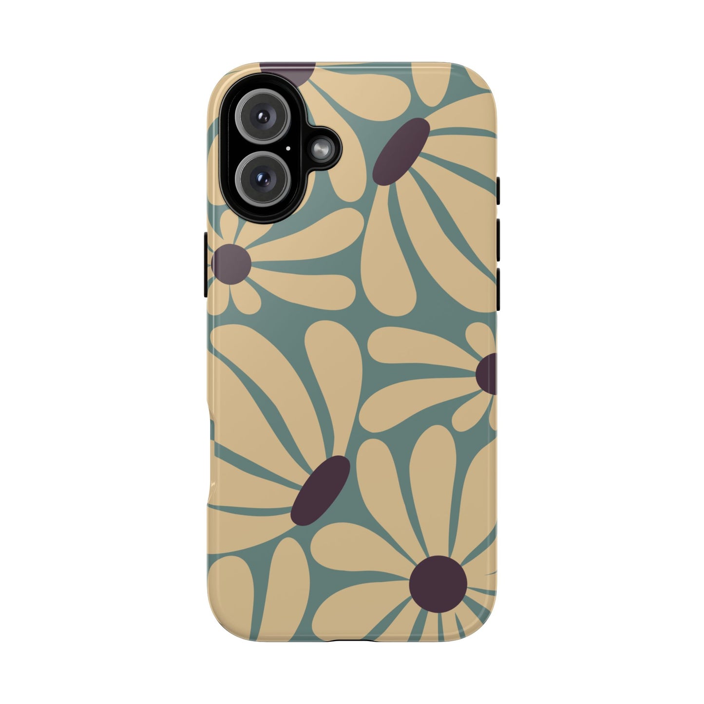 iPhone 16 Plus / Glossy Phone Case - ’Retro Cream & Blue Daisy Pattern’ Phone Case