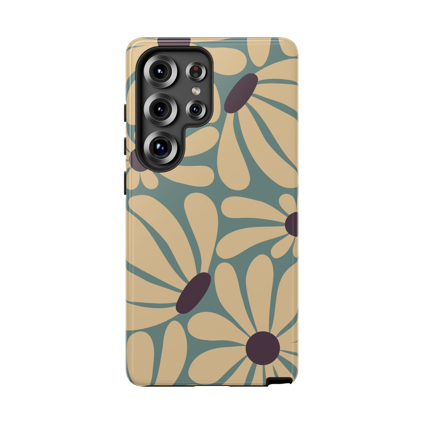 Samsung Galaxy S25 Ultra / Glossy Phone Case - ’Retro Cream & Blue Daisy Pattern’ Phone Case
