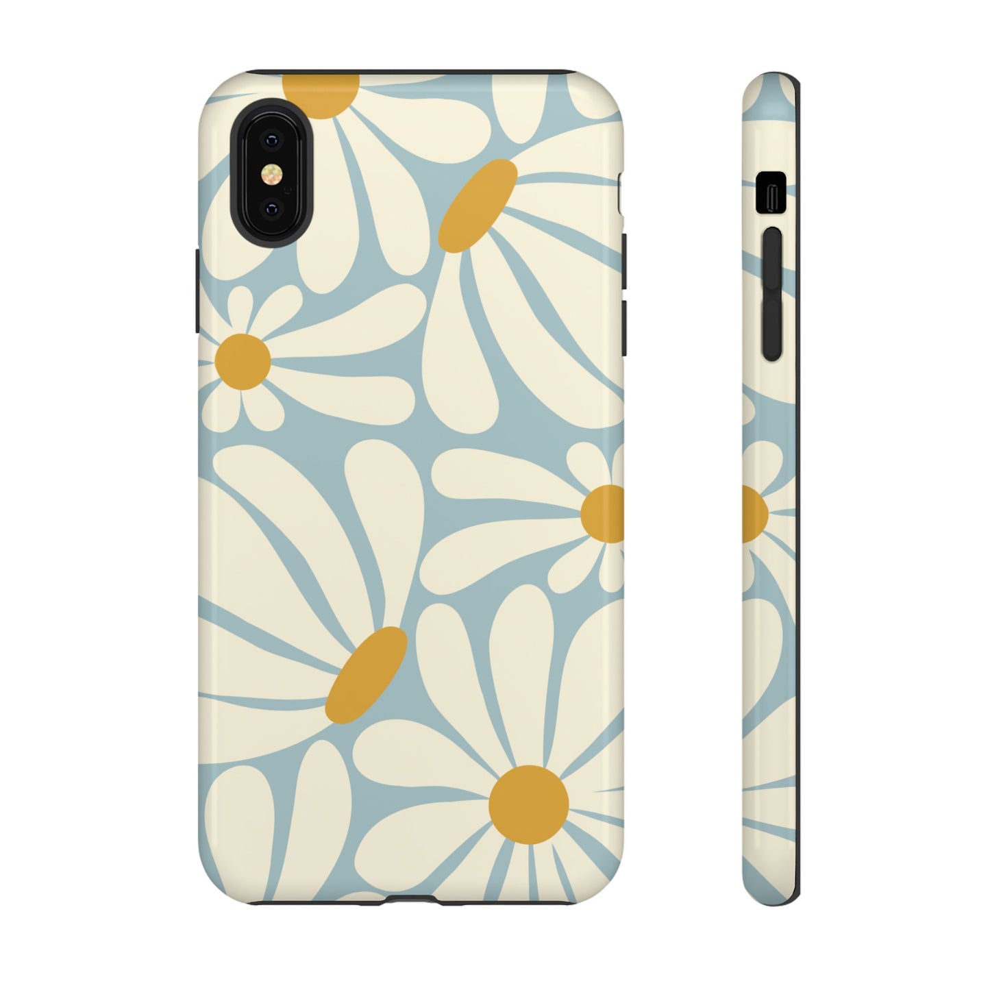 iPhone XS MAX / Glossy Phone Case - ’Retro Blue Daisy Pattern’ Phone Case