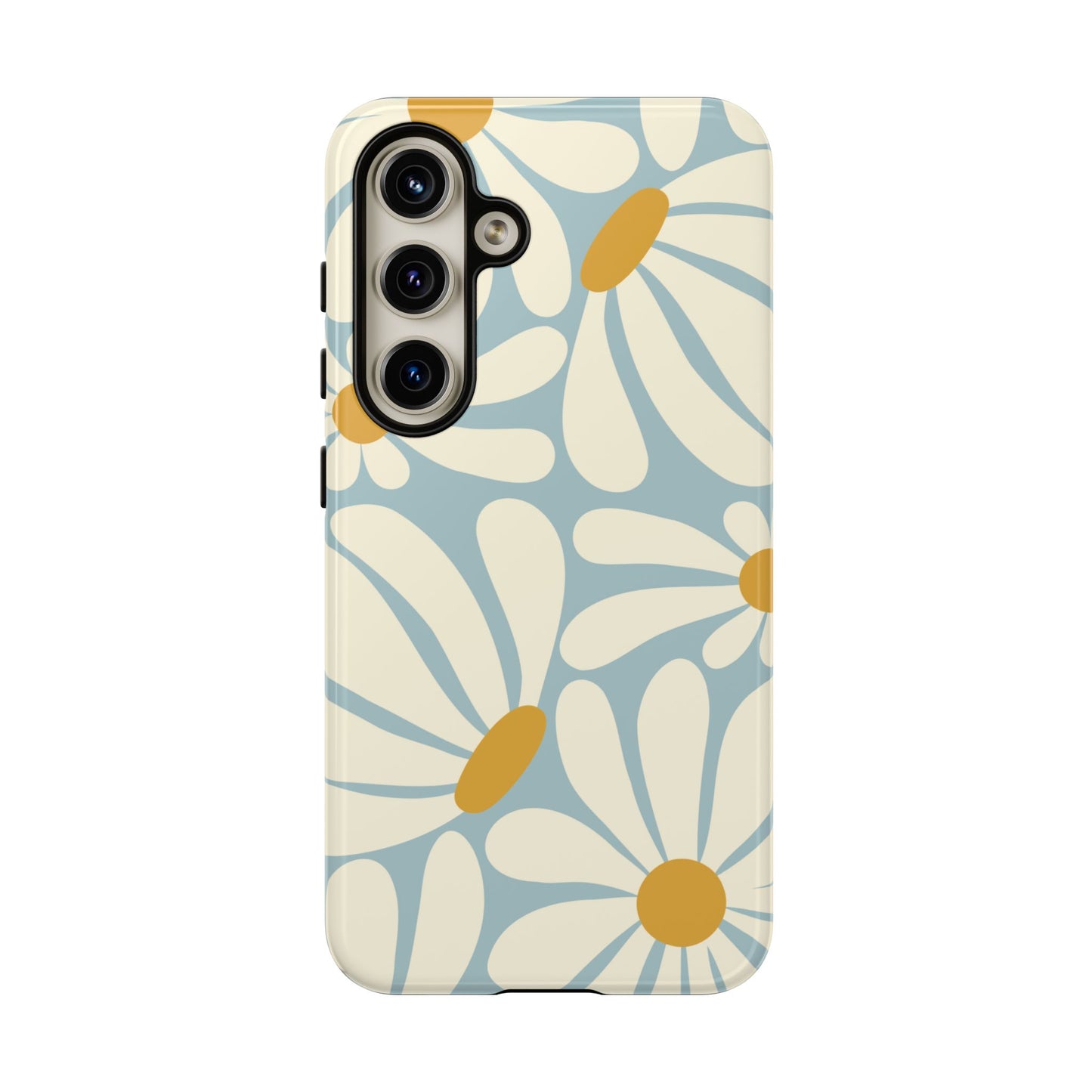 Samsung Galaxy S24 / Glossy Phone Case - ’Retro Blue Daisy Pattern’ Phone Case