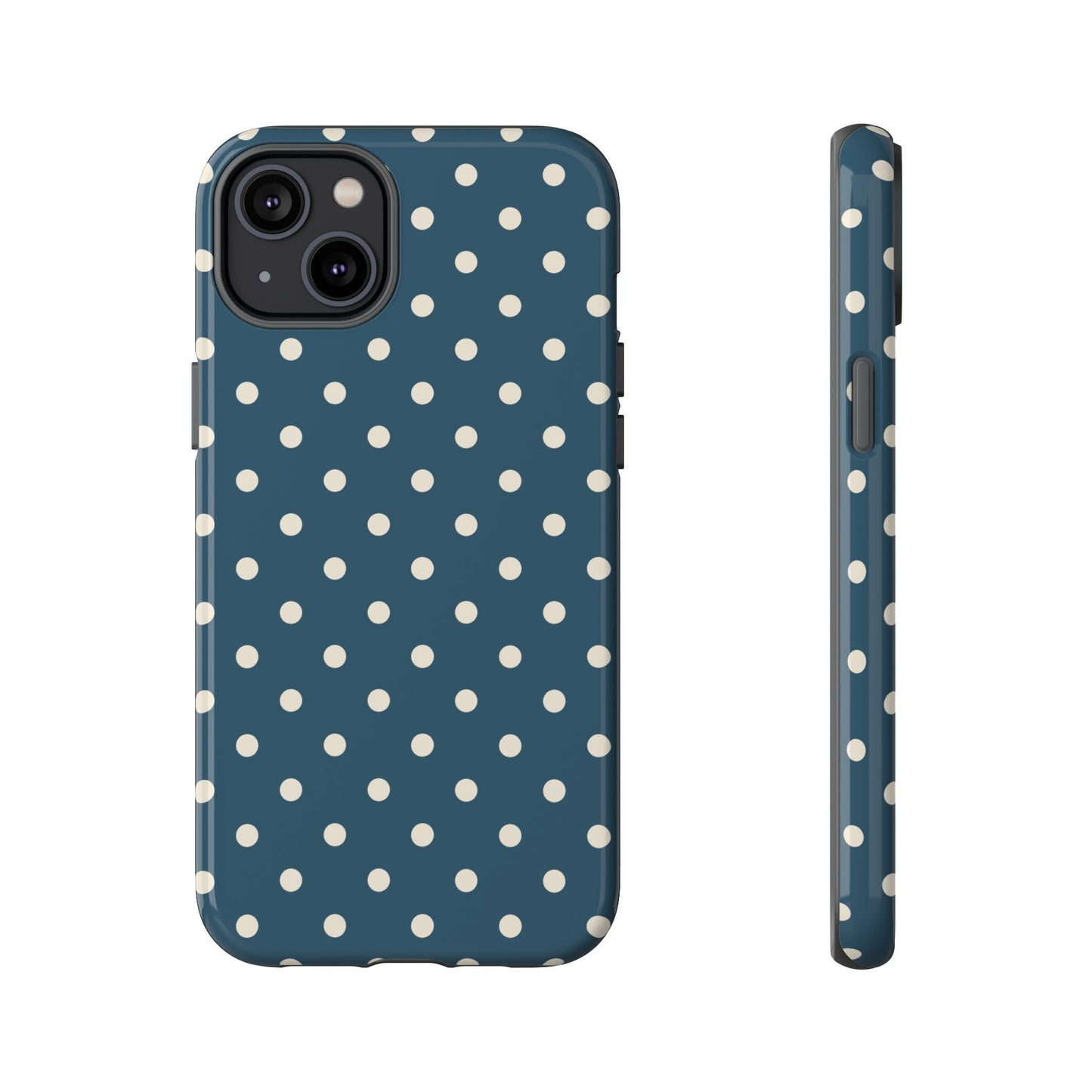 iPhone 14 Plus / Glossy Phone Case - ’Blue & White Dot Pattern’ Phone Case