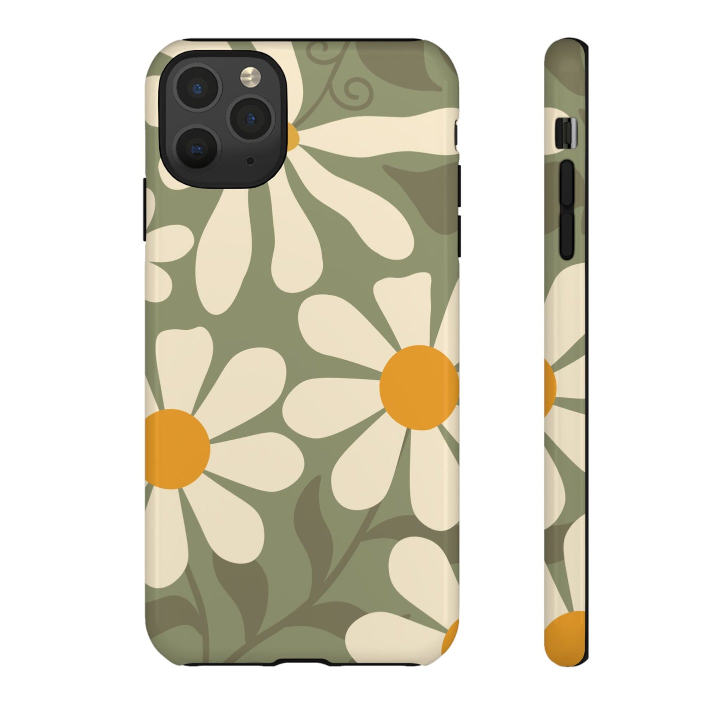 iPhone 11 Pro Max / Glossy Phone Case - ’Retro Green Daisy Pattern #2’ Phone Case