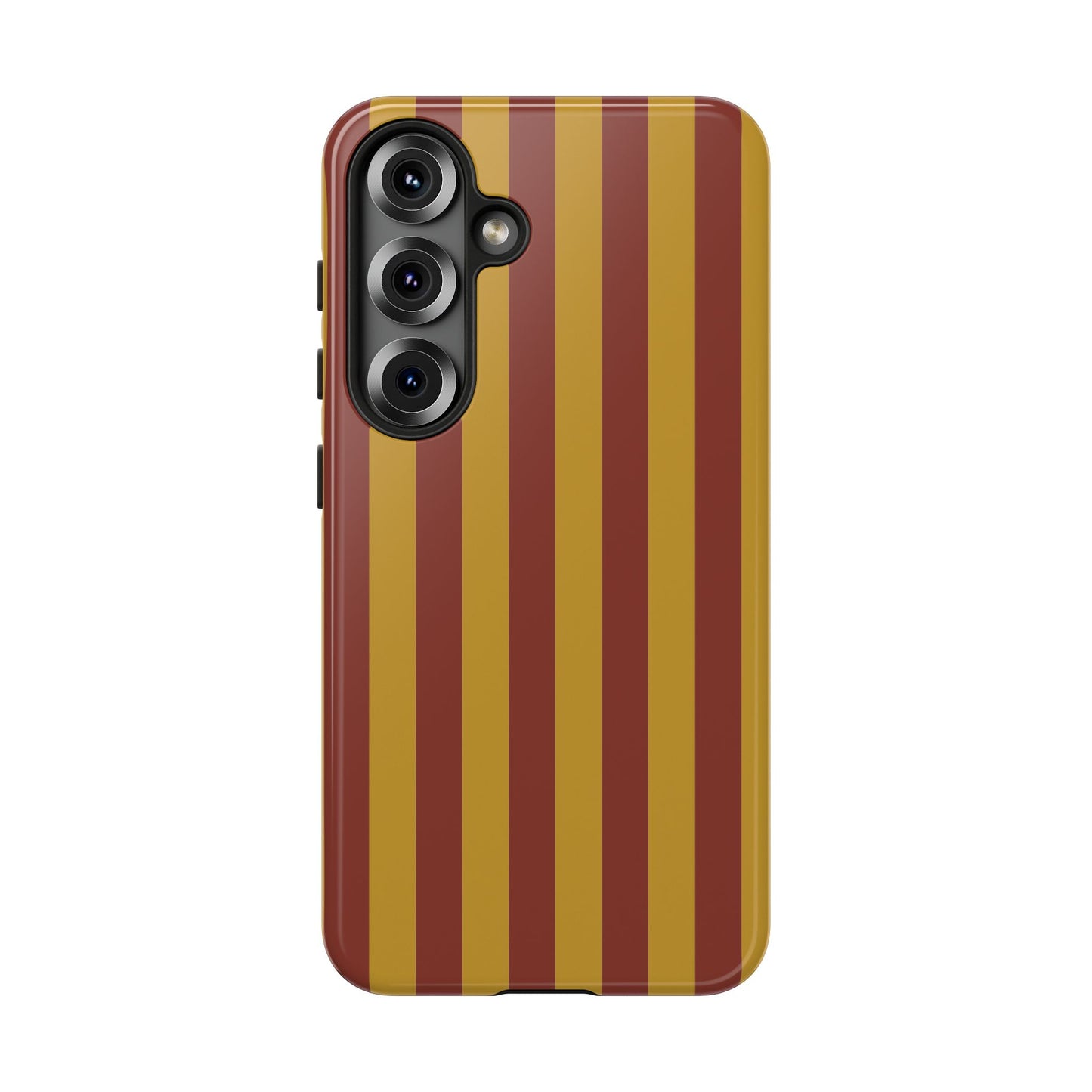 Samsung Galaxy S25 / Glossy Phone Case - Trendy Mustard & Burgandy Stripe Pattern Phone Case