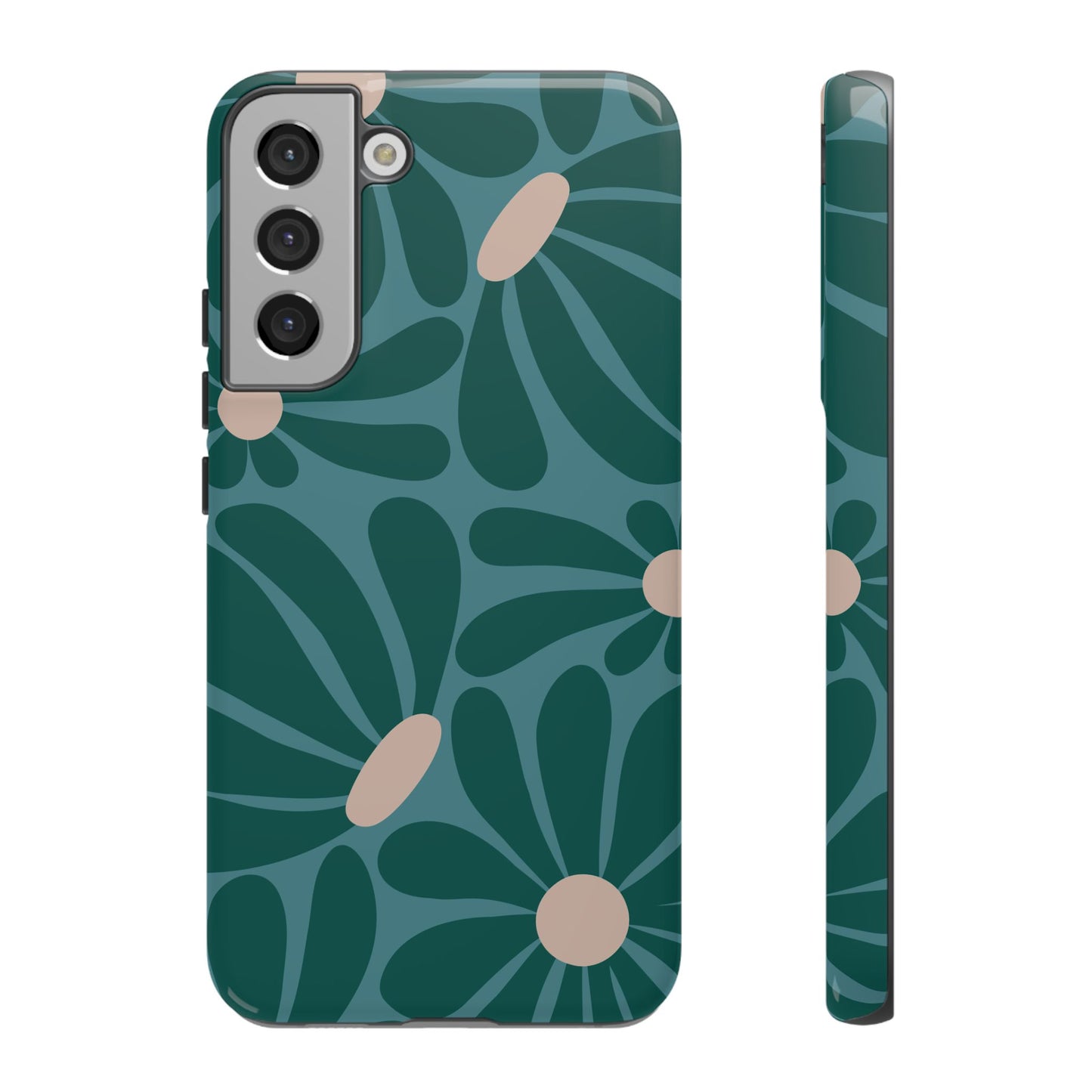 Samsung Galaxy S22 Plus / Glossy Phone Case - ’Retro Turquoise Daisy Pattern’ Phone Case