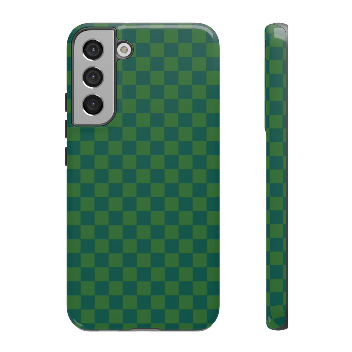 Samsung Galaxy S22 Plus / Glossy Phone Case - ’Bold Green Checkered Pattern’ Phone Case