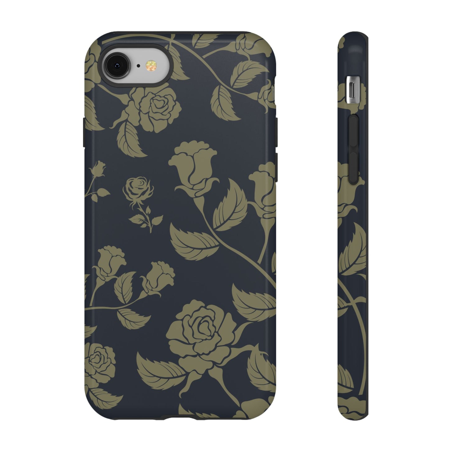 iPhone 8 / Glossy Phone Case - ’Blue & Olive Rose Pattern’ Phone Case