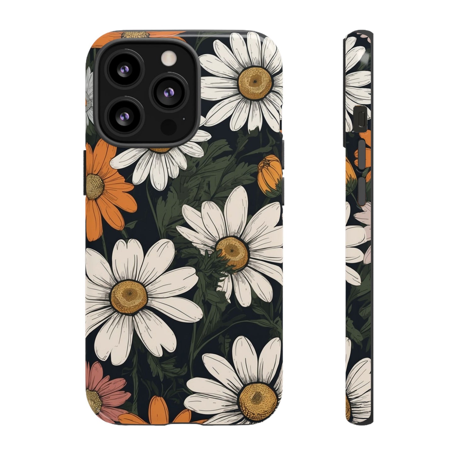 Boho Chic Daisies Floral Pattern "White, Orange & Pink" Phone Case