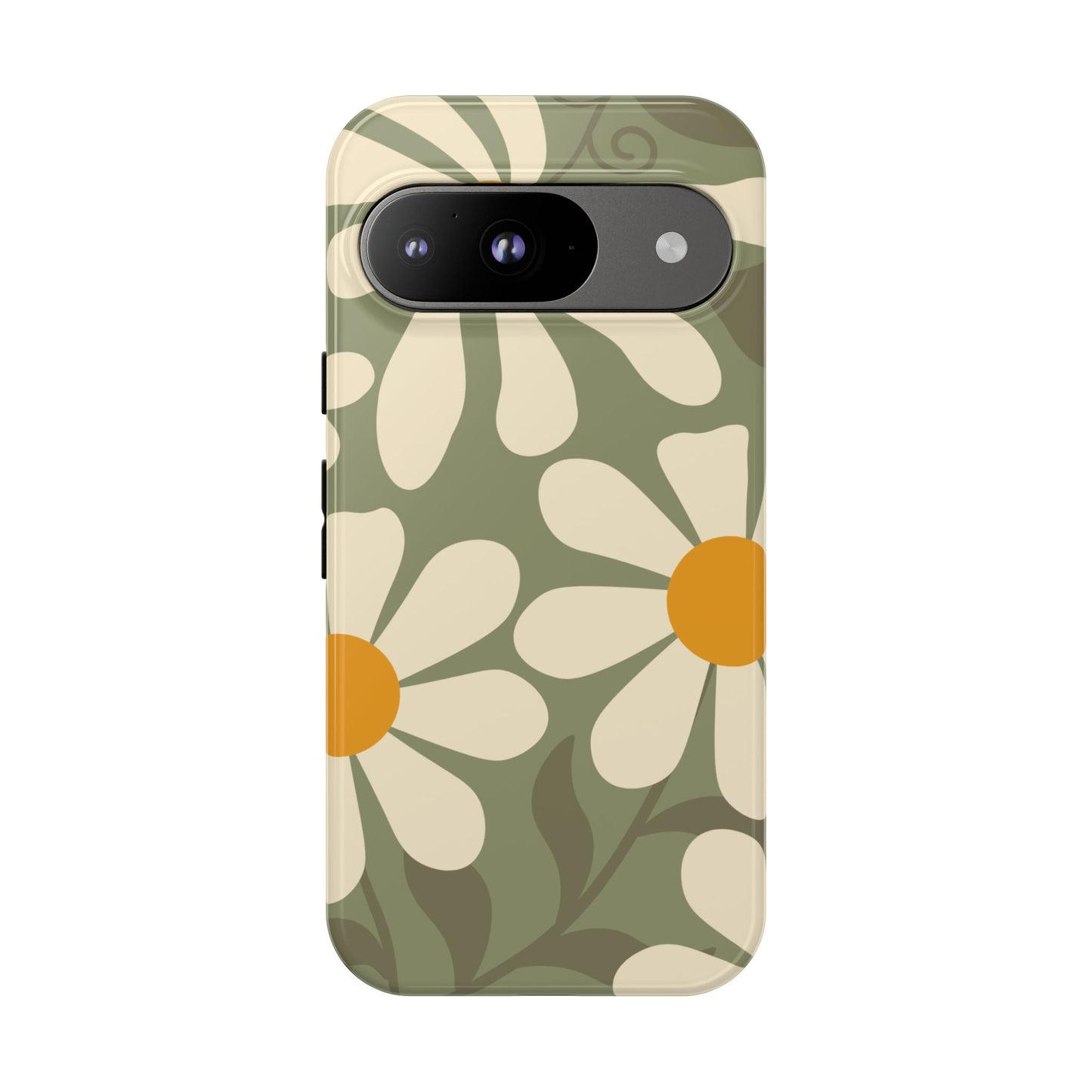 Google Pixel 9 / Glossy Phone Case - ’Retro Green Daisy Pattern #2’ Phone Case
