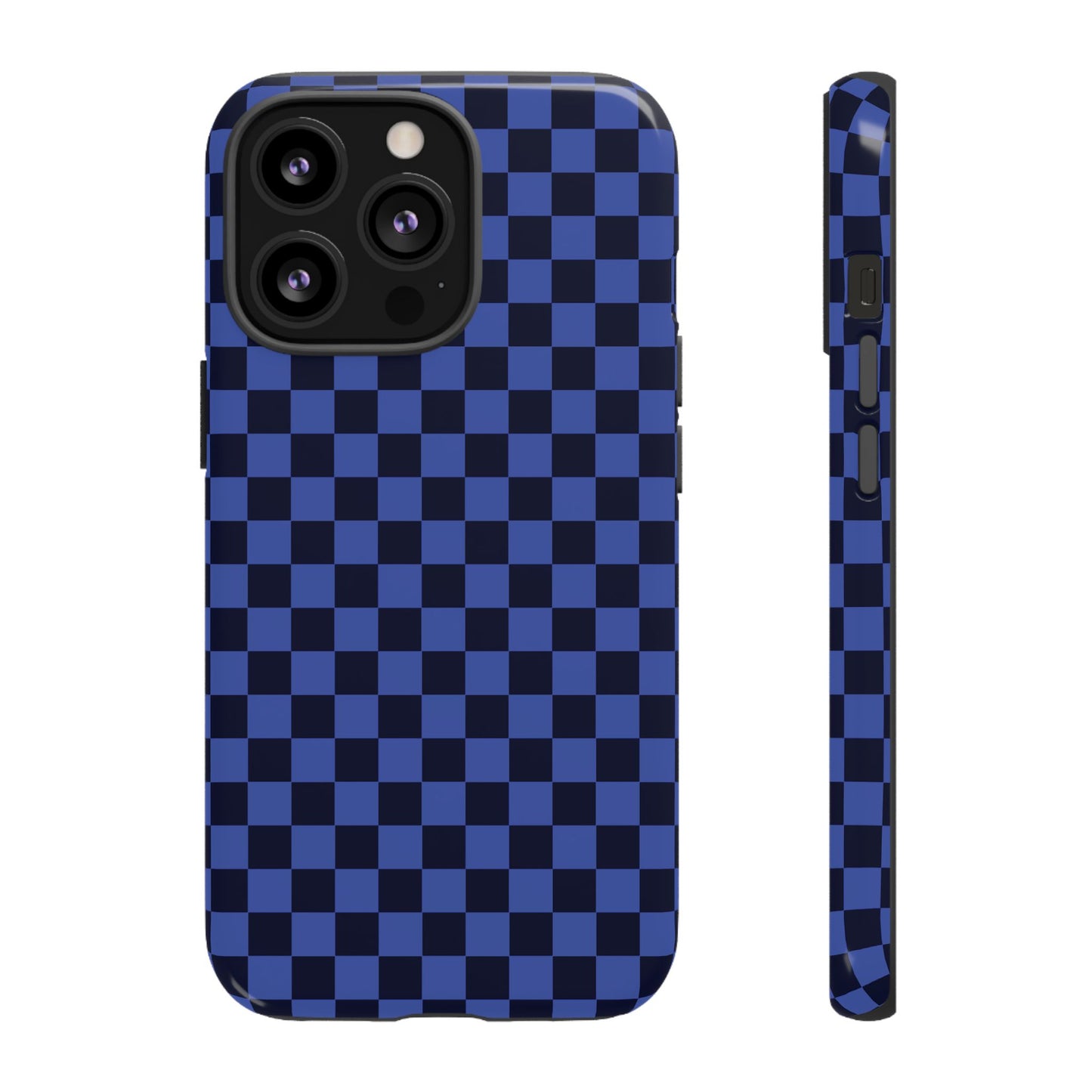 iPhone 13 Pro / Glossy Phone Case - ’Bold Blue Checkered Pattern’ Phone Case