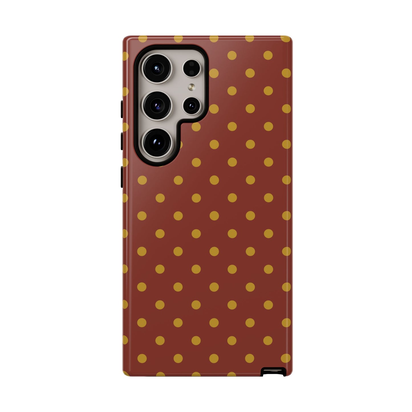 Samsung Galaxy S24 Ultra / Glossy Phone Case - Trendy Brown & Mustard Dot Pattern Phone Case
