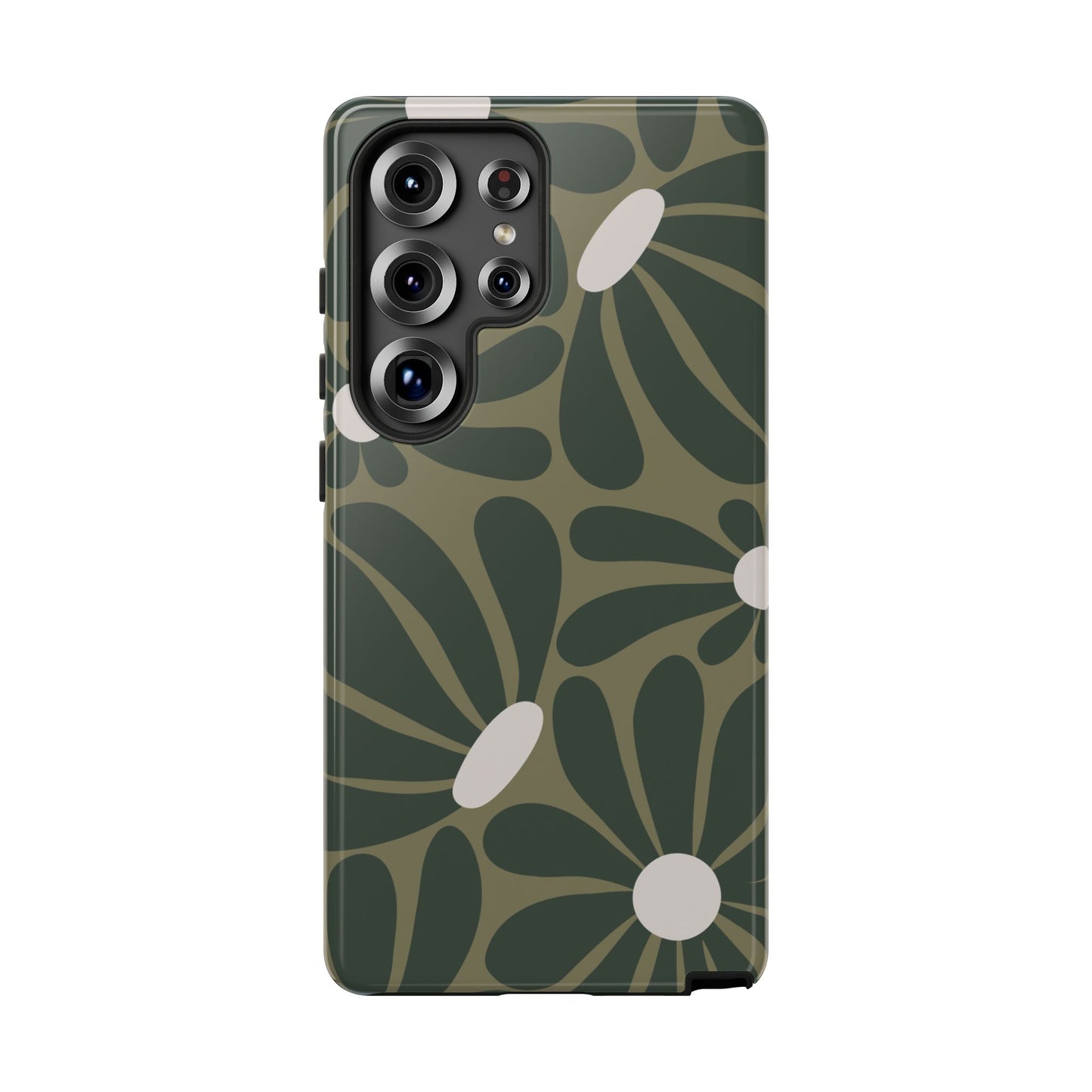 Samsung Galaxy S25 Ultra / Glossy Phone Case - ’Retro Olive Green Daisy Pattern’ Phone Case