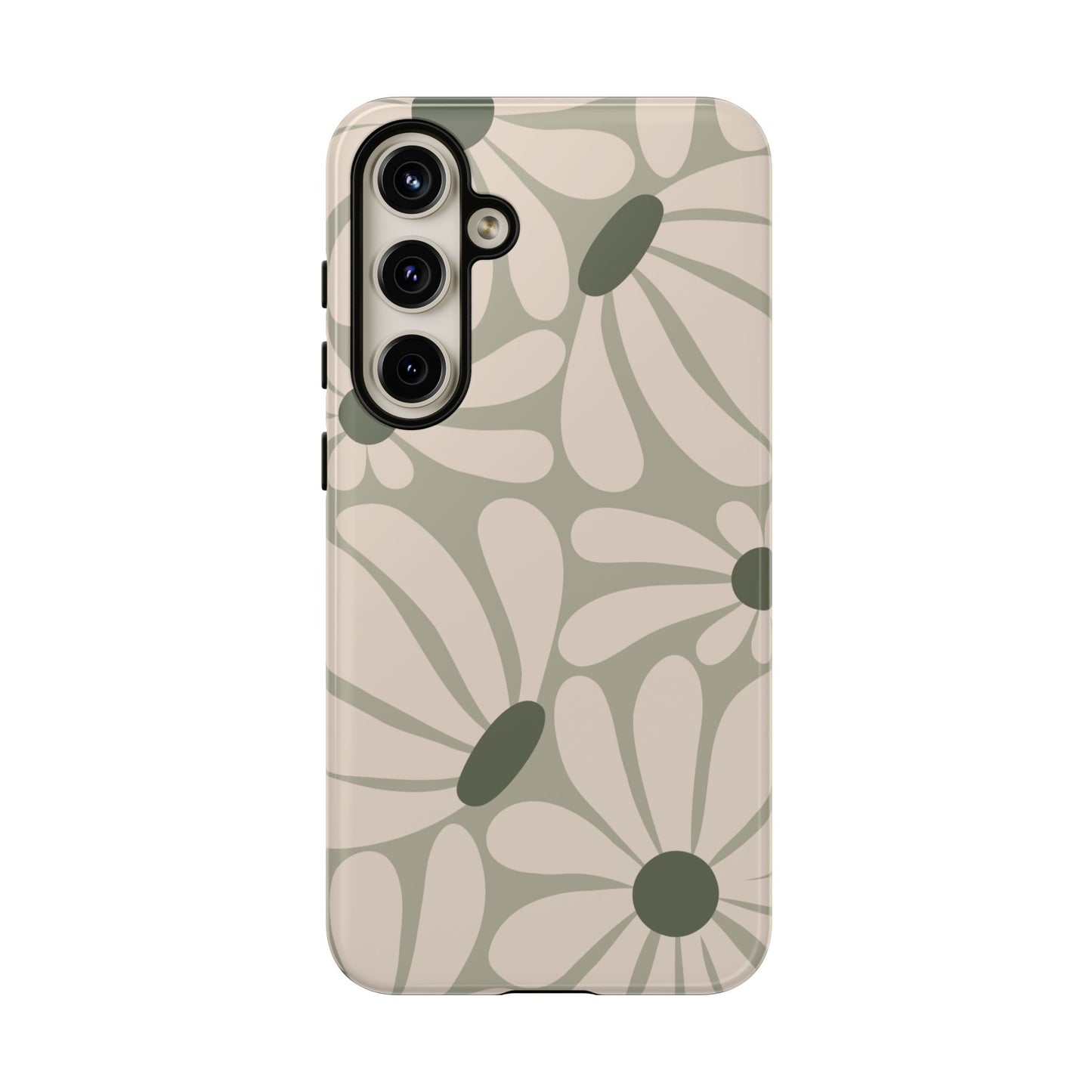 Samsung Galaxy S24 Plus / Glossy Phone Case - ’Retro Cream & Green Daisy Pattern’ Phone Case