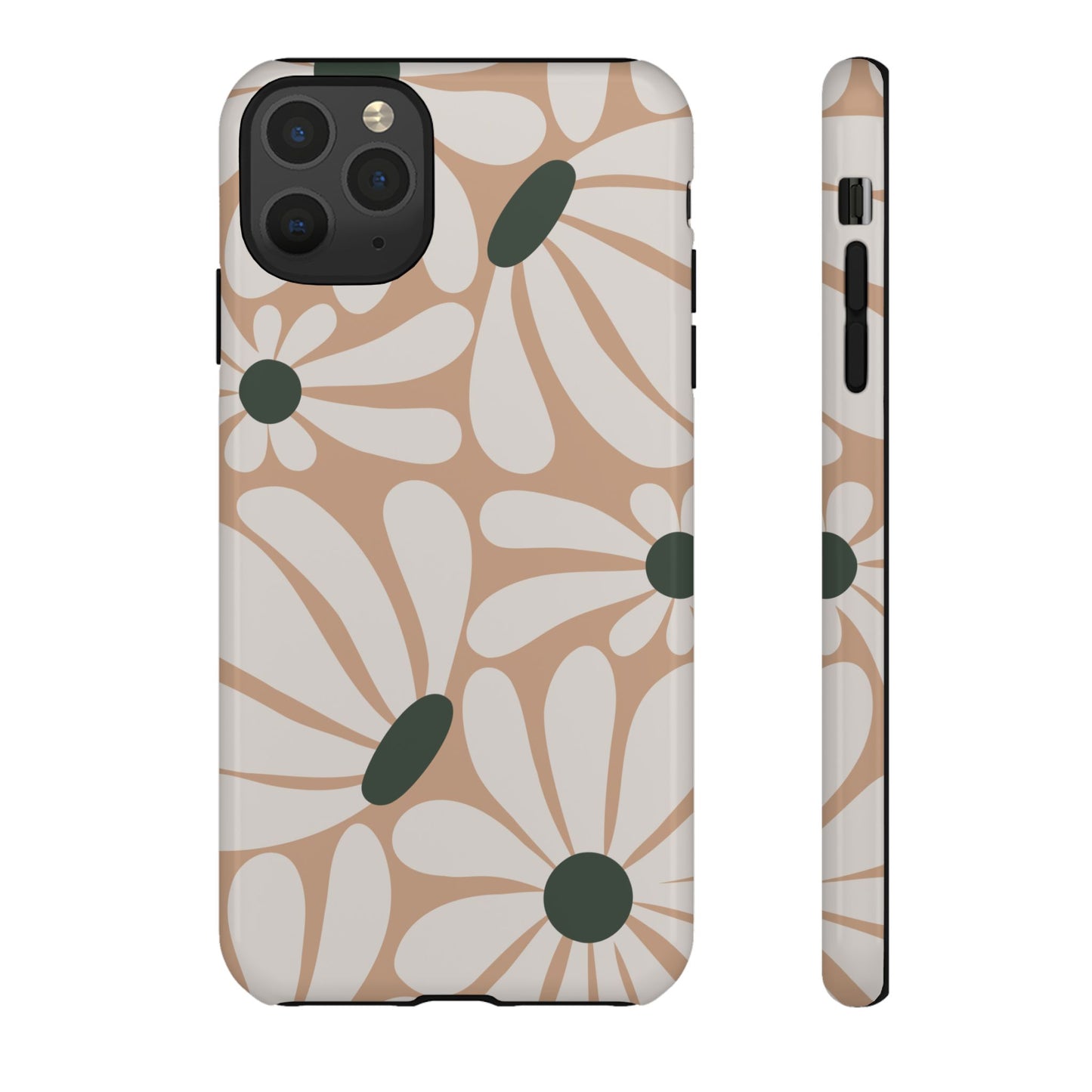 iPhone 11 Pro Max / Glossy Phone Case - ’Retro Beige & White Daisy Pattern’ Phone Case