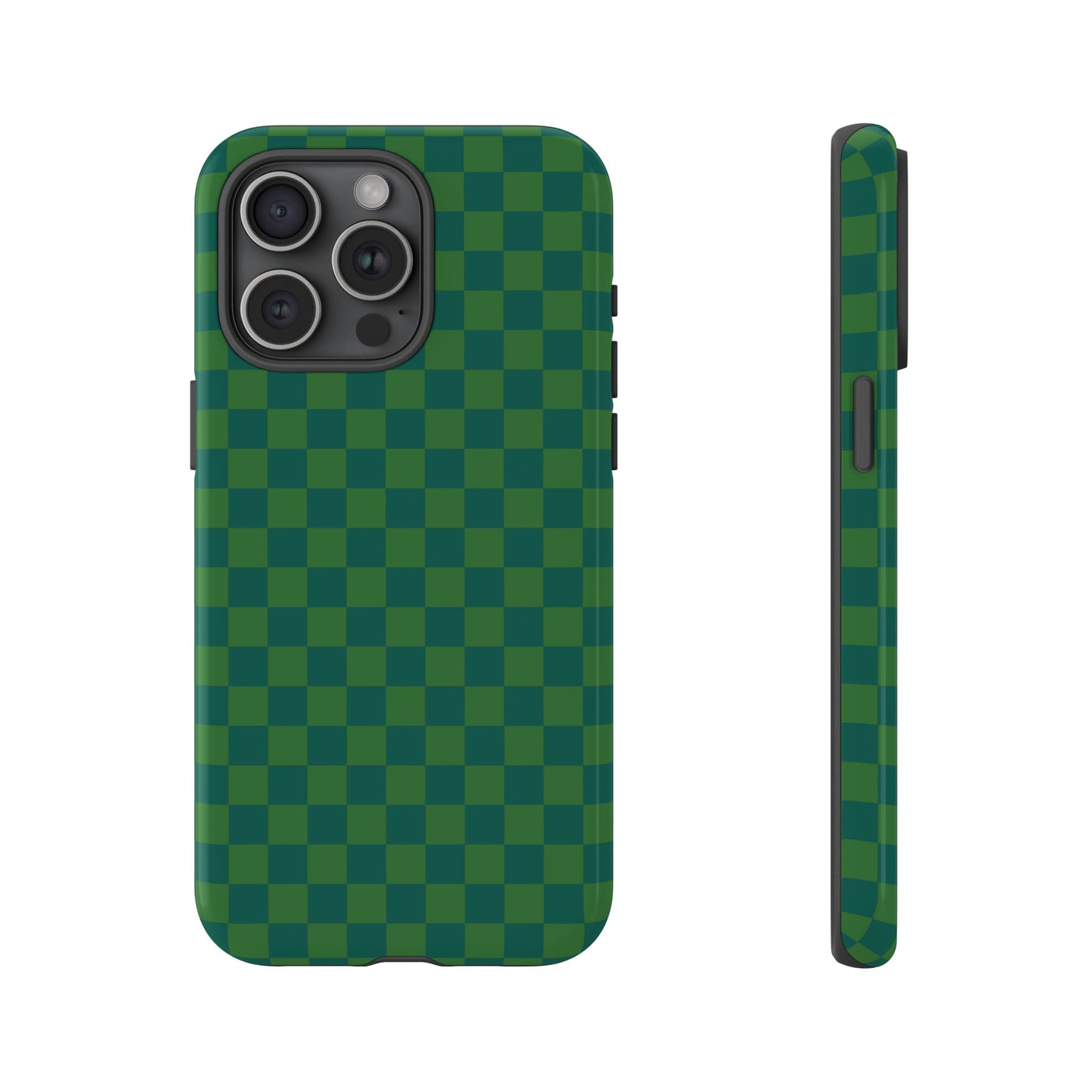 iPhone 15 Pro Max / Glossy Phone Case - ’Bold Green Checkered Pattern’ Phone Case
