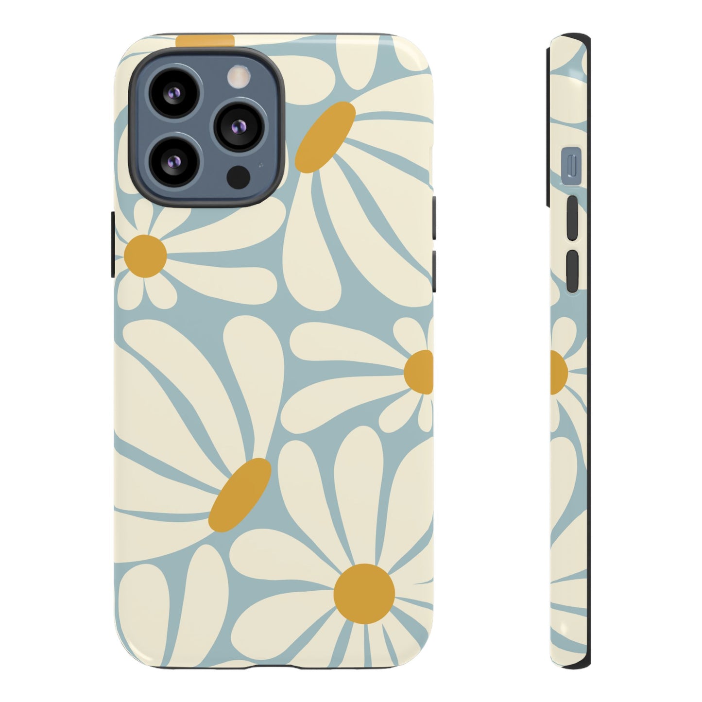 iPhone 13 Pro Max / Glossy Phone Case - ’Retro Blue Daisy Pattern’ Phone Case