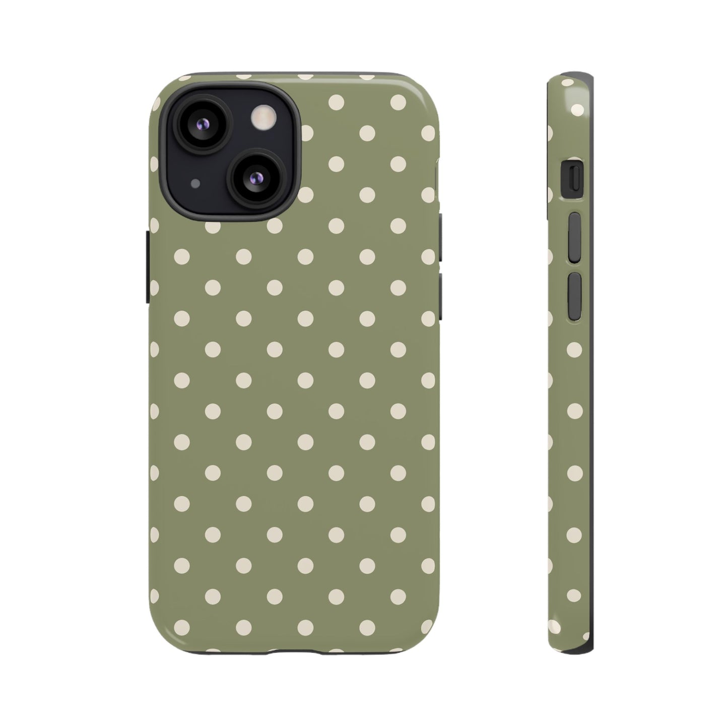 iPhone 13 Mini / Glossy Phone Case - ’Green & White Dot Pattern’ Phone Case