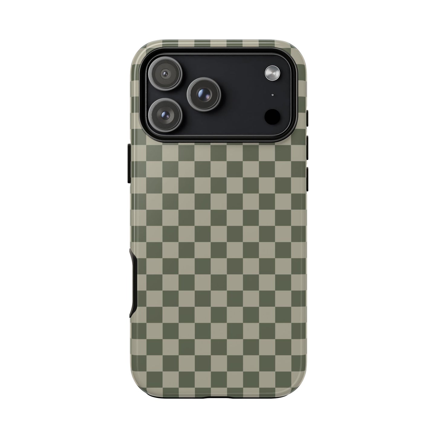 iPhone 17 Pro Max / Glossy Phone Case - ’Bold Olive Green Checkered Pattern’ Phone Case