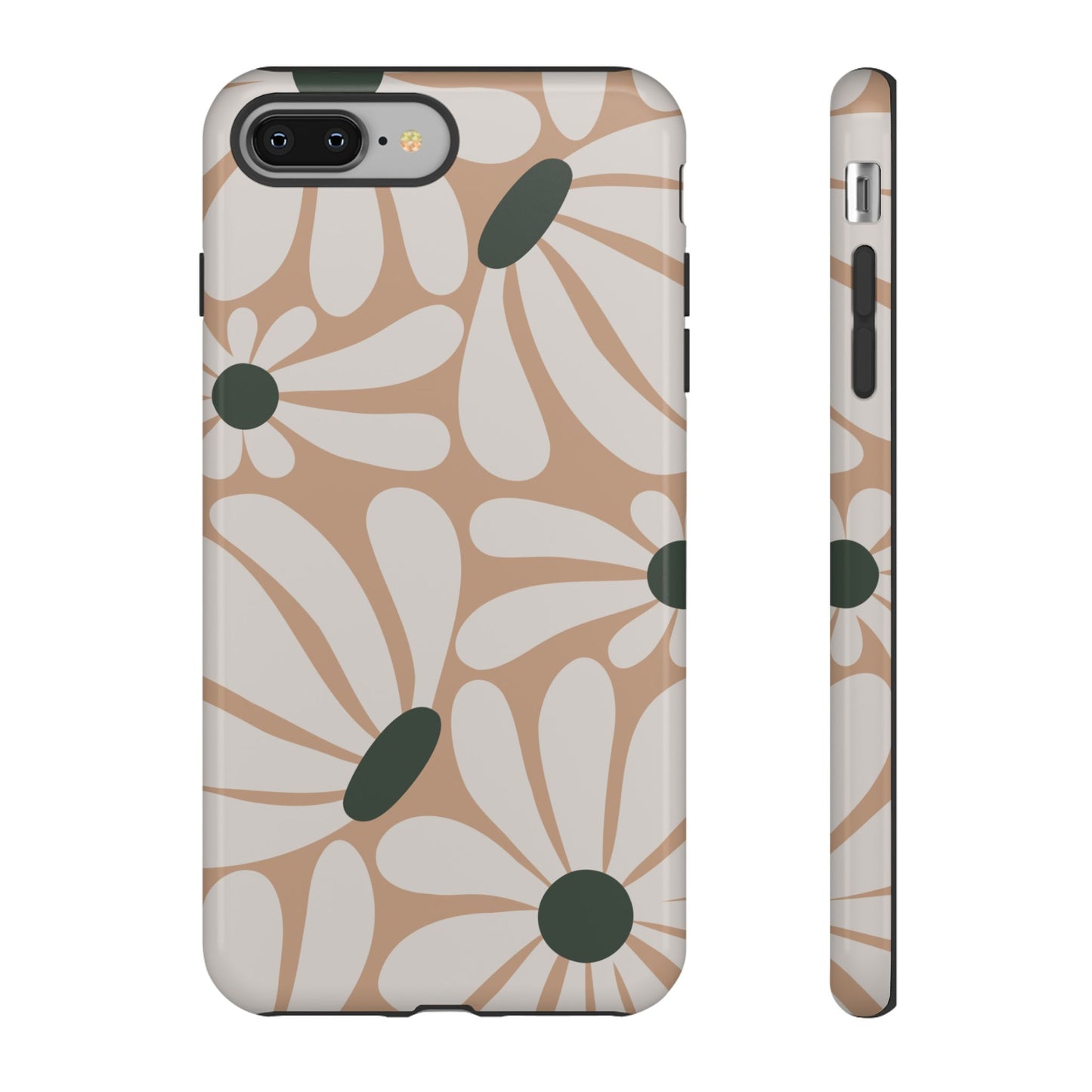 iPhone 8 Plus / Glossy Phone Case - ’Retro Beige & White Daisy Pattern’ Phone Case