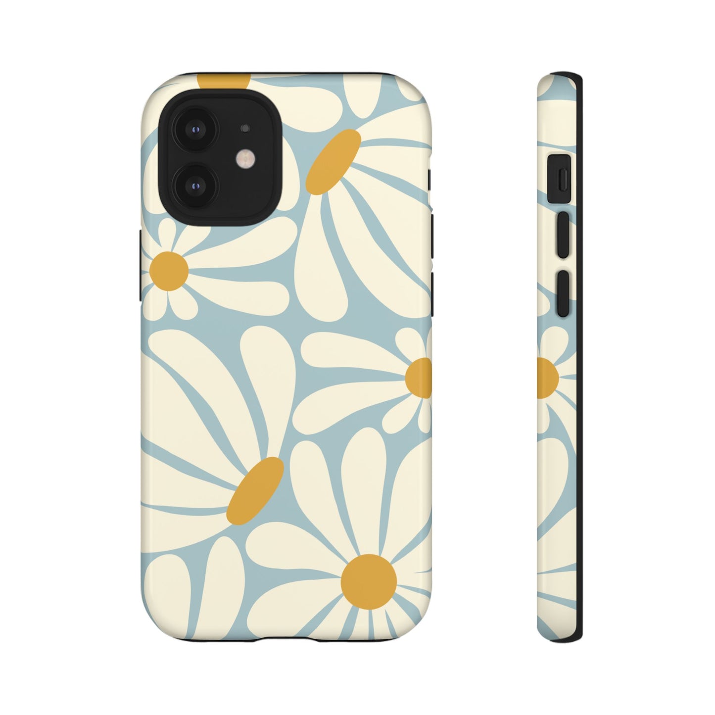 iPhone 12 Mini / Glossy Phone Case - ’Retro Blue Daisy Pattern’ Phone Case