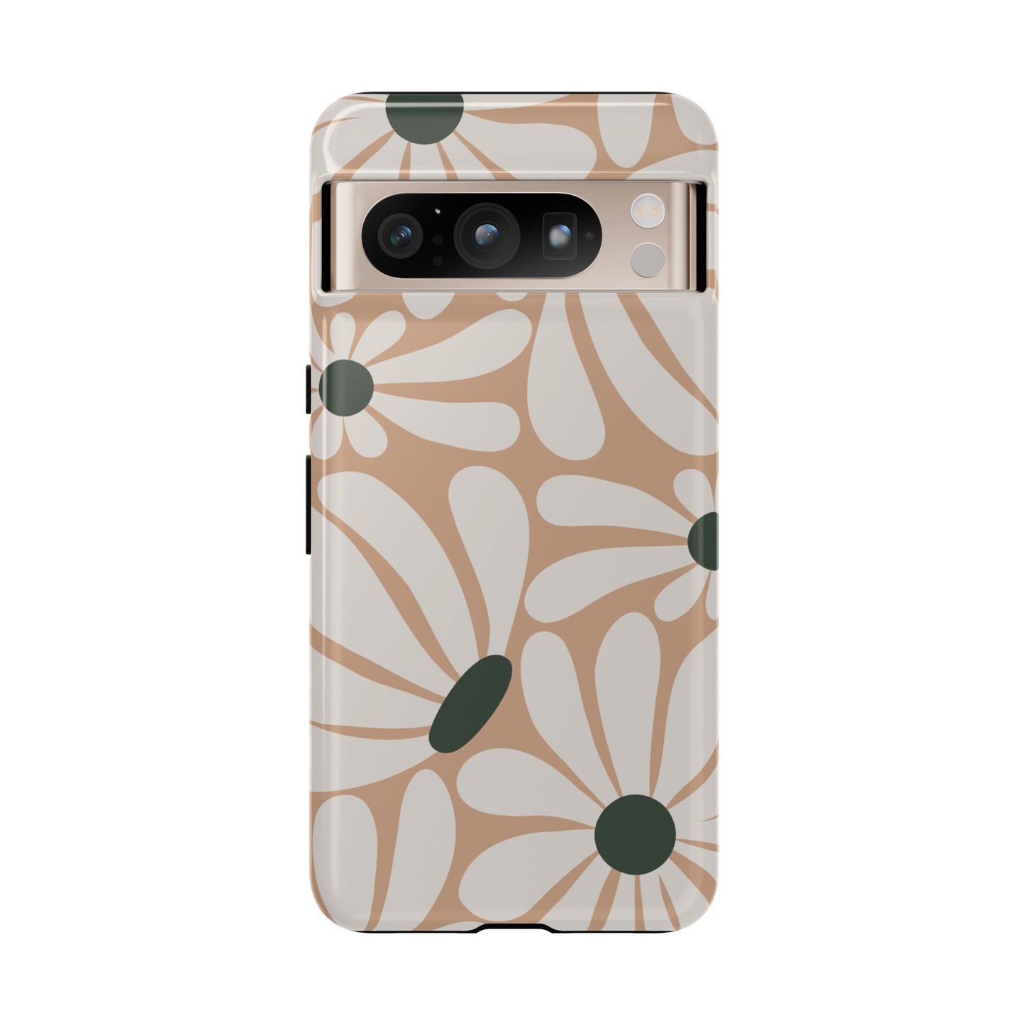 Google Pixel 8 Pro / Glossy Phone Case - ’Retro Beige & White Daisy Pattern’ Phone Case
