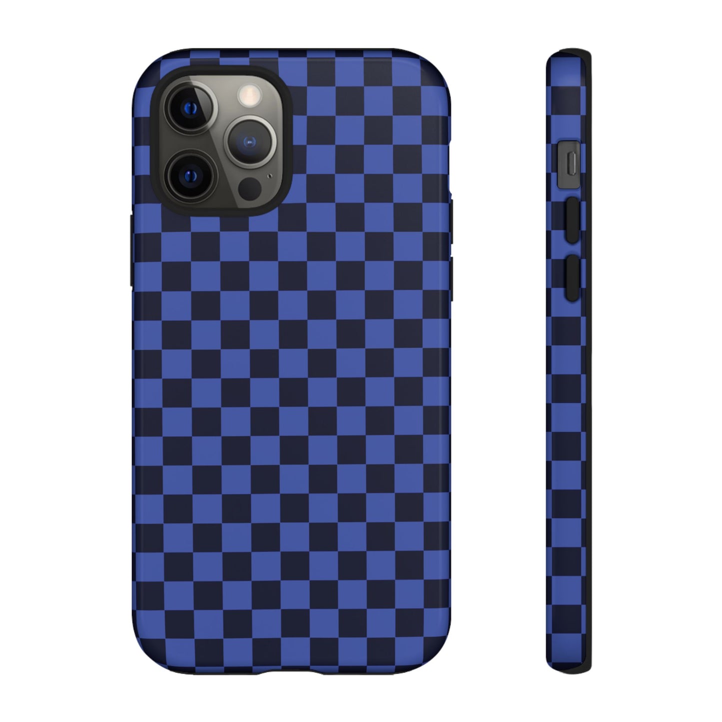 iPhone 12 Pro / Glossy Phone Case - ’Bold Blue Checkered Pattern’ Phone Case