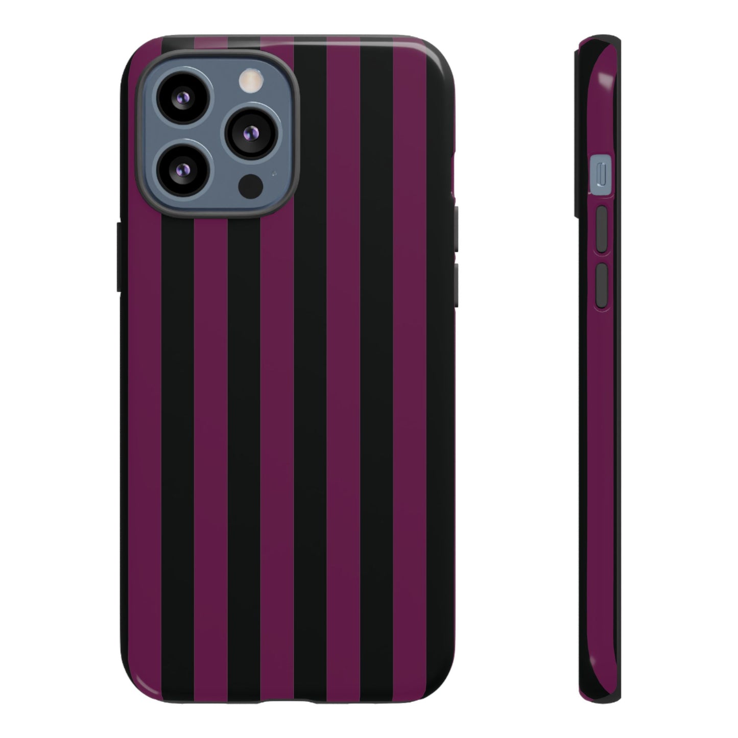 iPhone 13 Pro Max / Glossy Phone Case - Trendy Plum & Black Stripe Pattern Phone Case