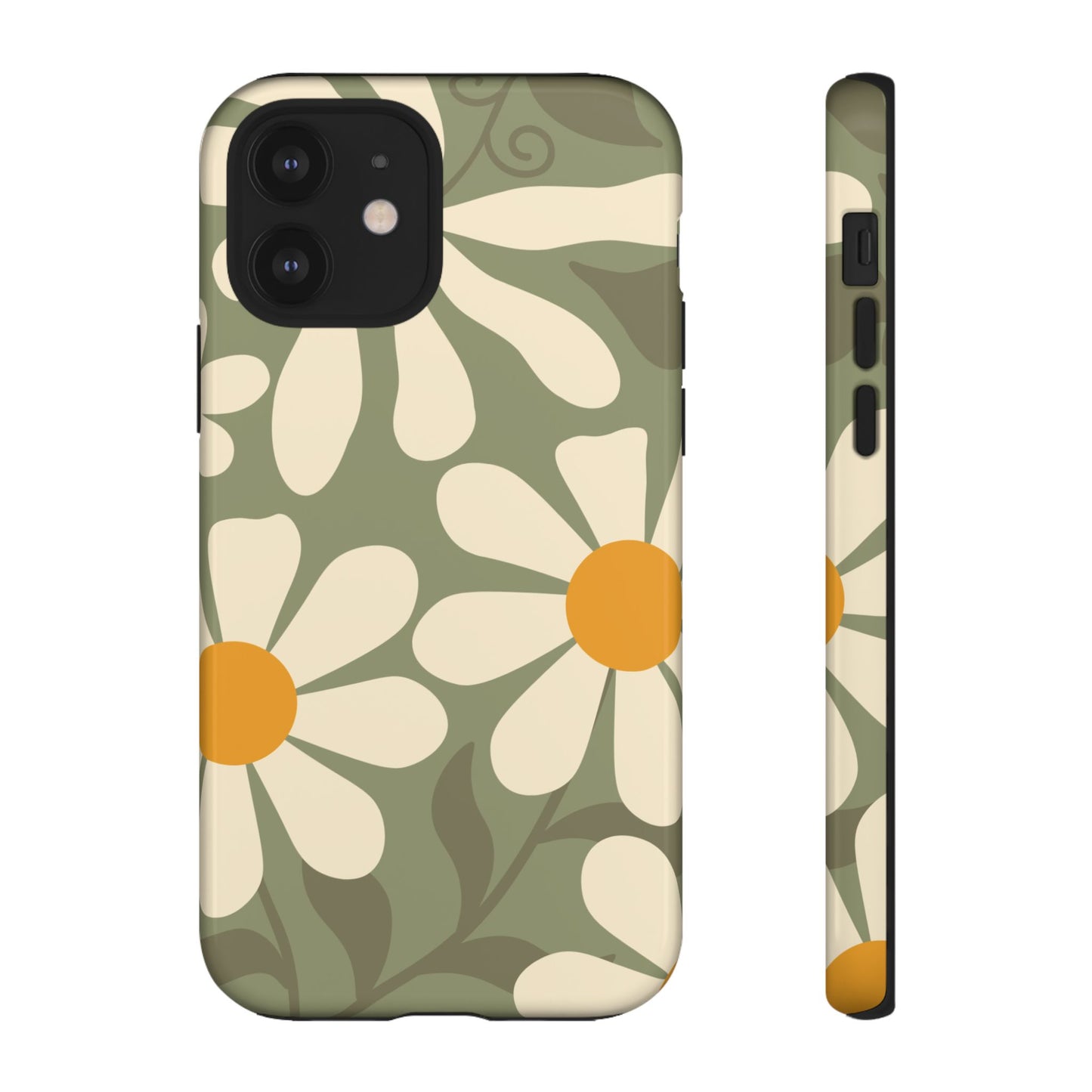 iPhone 12 / Glossy Phone Case - ’Retro Green Daisy Pattern #2’ Phone Case