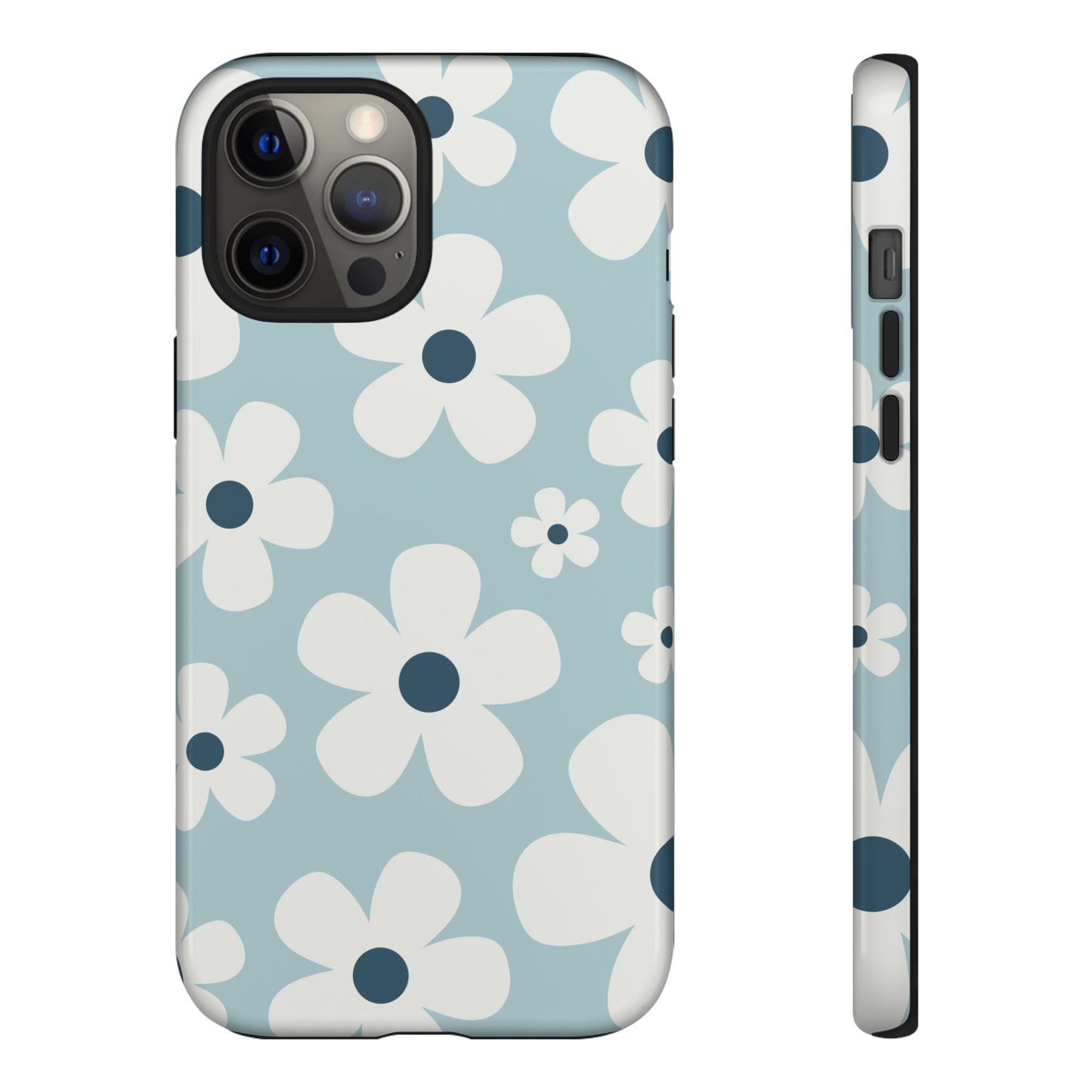 iPhone 12 Pro Max / Glossy Phone Case - Cute Light Blue Daisy Pattern Phone Case