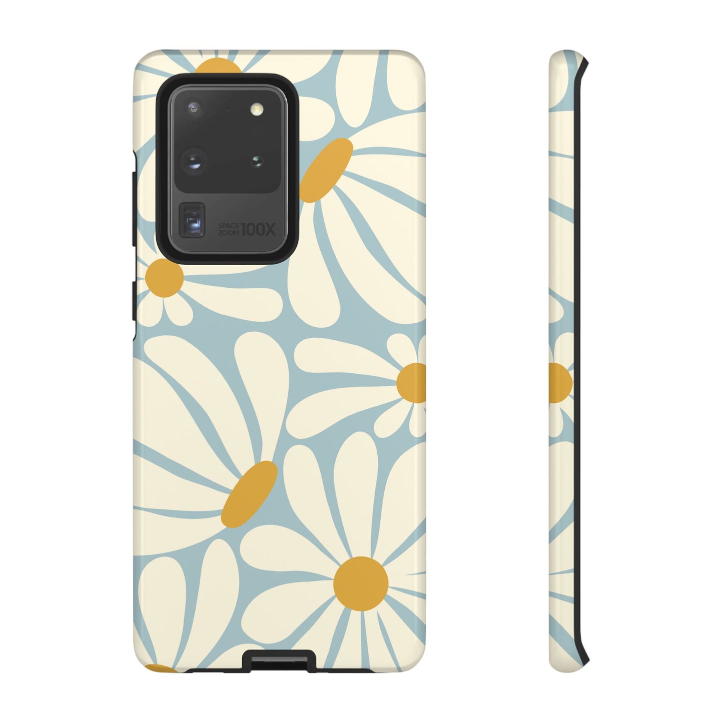 Samsung Galaxy S20 Ultra / Glossy Phone Case - ’Retro Blue Daisy Pattern’ Phone Case